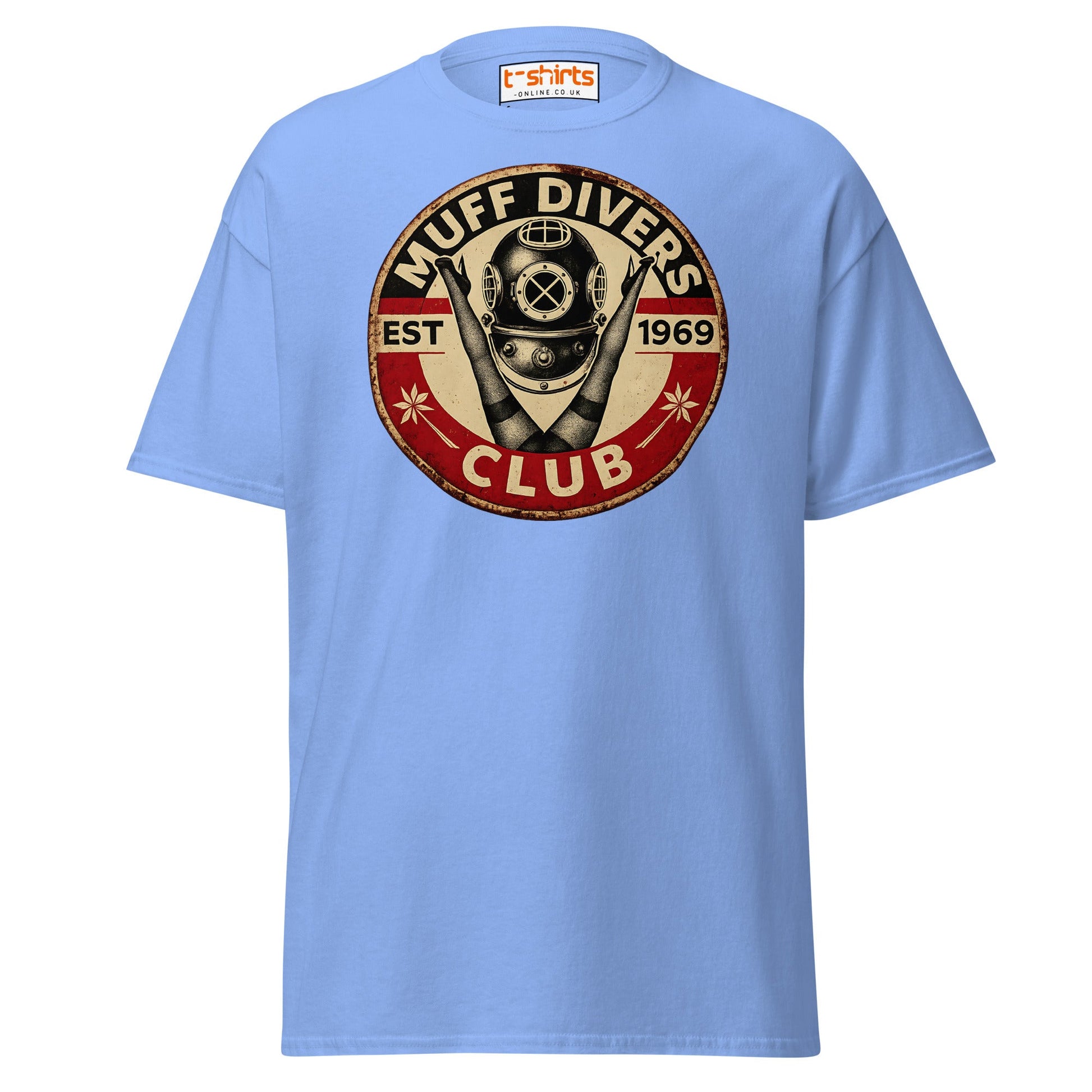 Muff Divers Club T-Shirt – Funny Retro Diver Tee - Carolina Blue - T-Shirts Online