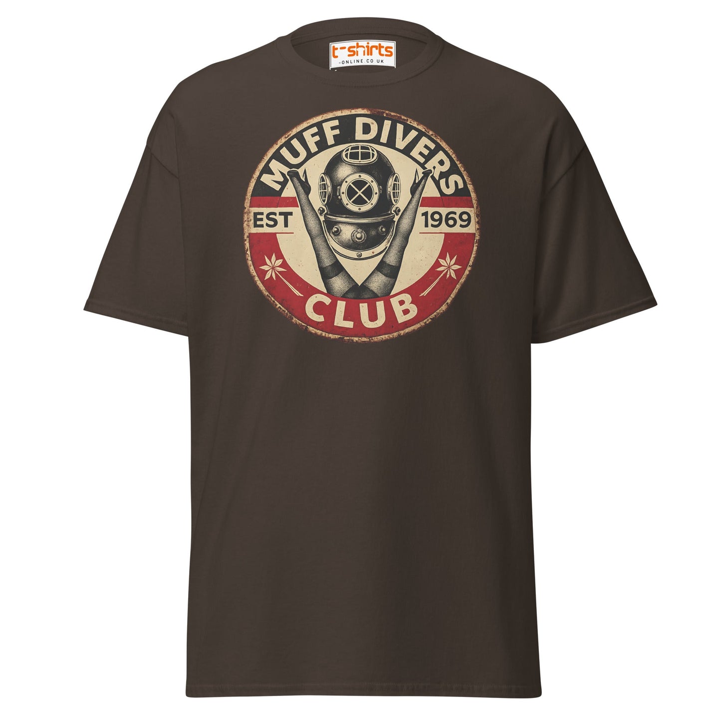 Muff Divers Club T-Shirt – Funny Retro Diver Tee - Dark Chocolate - T-Shirts Online