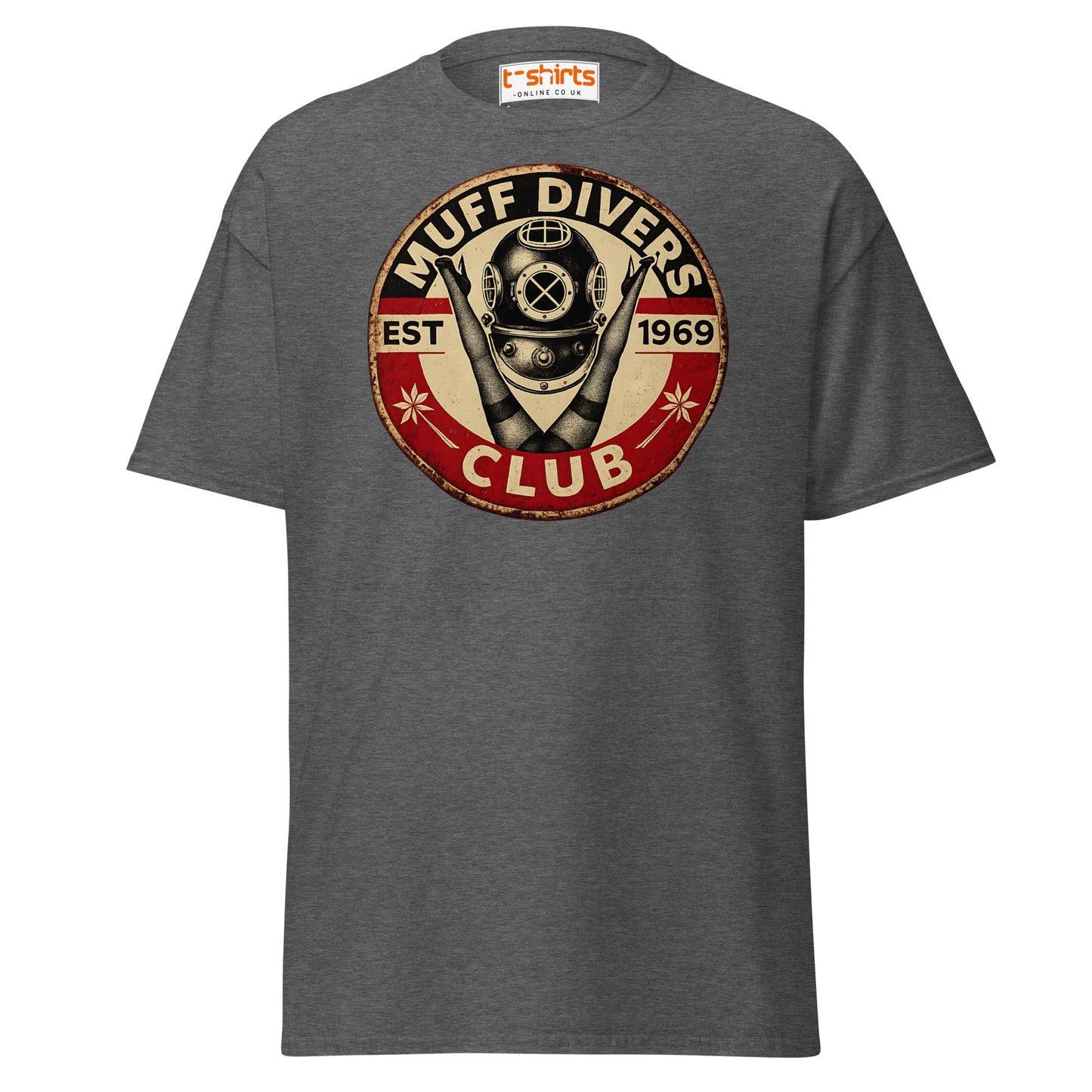 Muff Divers Club T-Shirt – Funny Retro Diver Tee - Dark Heather - T-Shirts Online