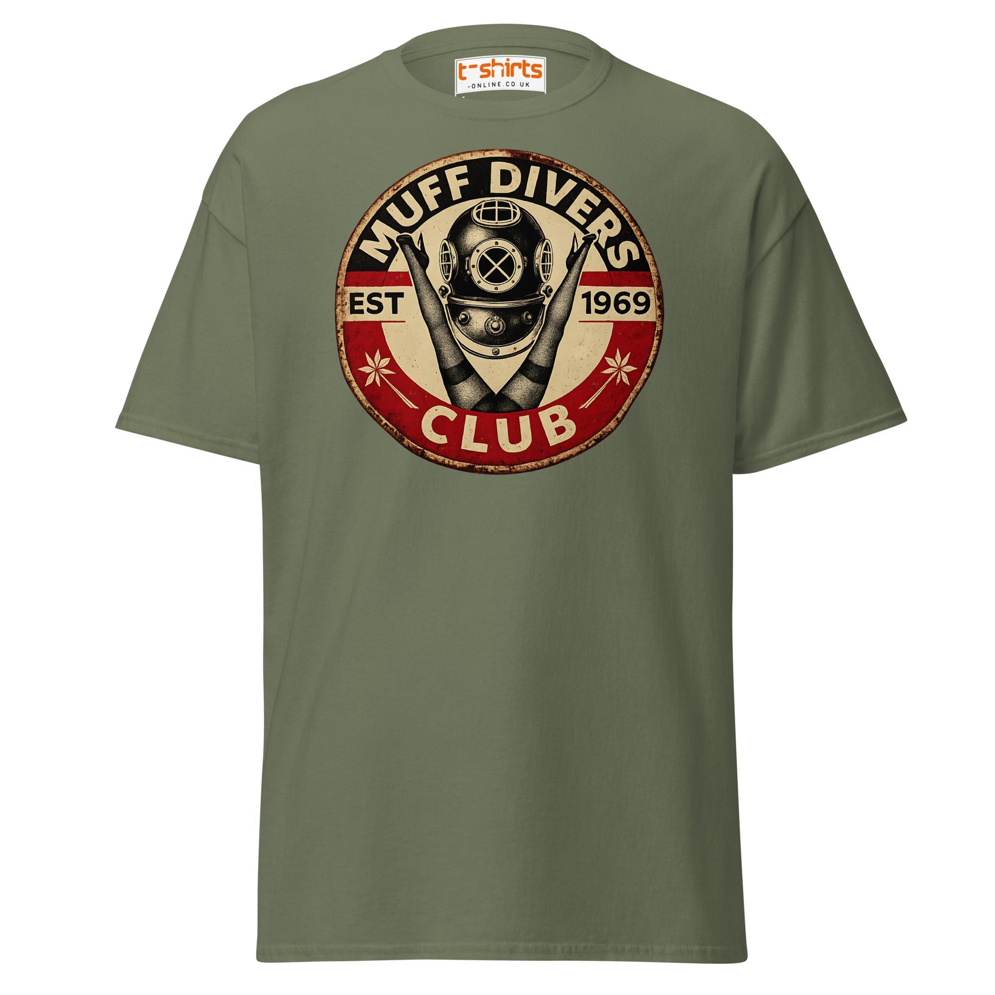 Muff Divers Club T-Shirt – Funny Retro Diver Tee - Military Green - T-Shirts Online