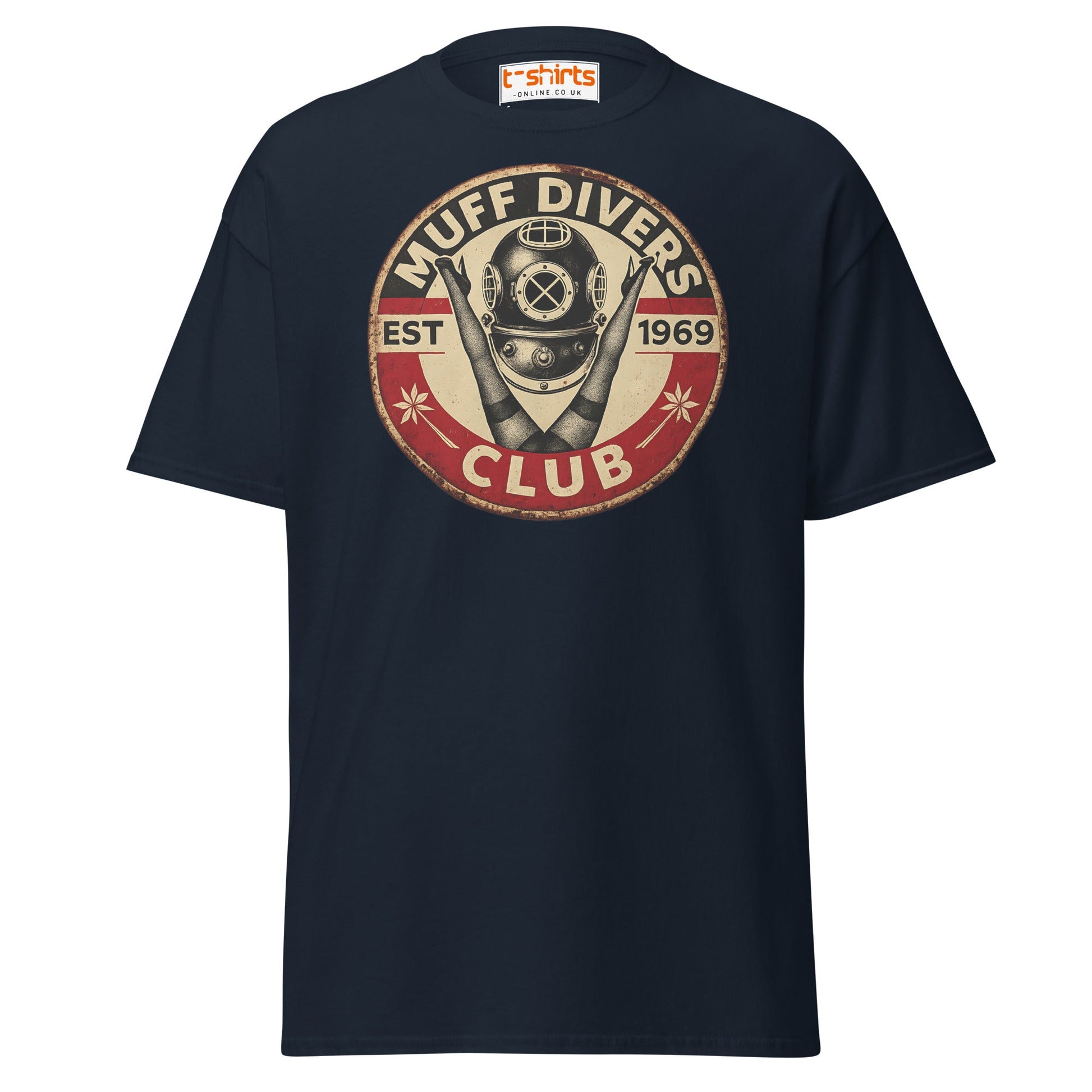 Muff Divers Club T-Shirt – Funny Retro Diver Tee - Navy - T-Shirts Online
