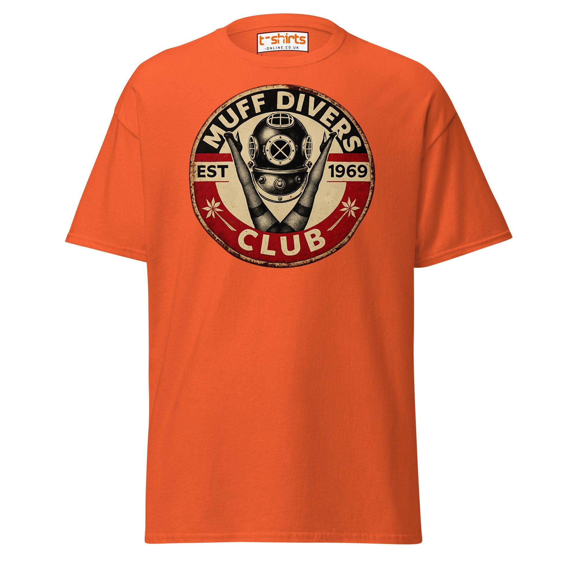 Muff Divers Club T-Shirt – Funny Retro Diver Tee - Orange - T-Shirts Online