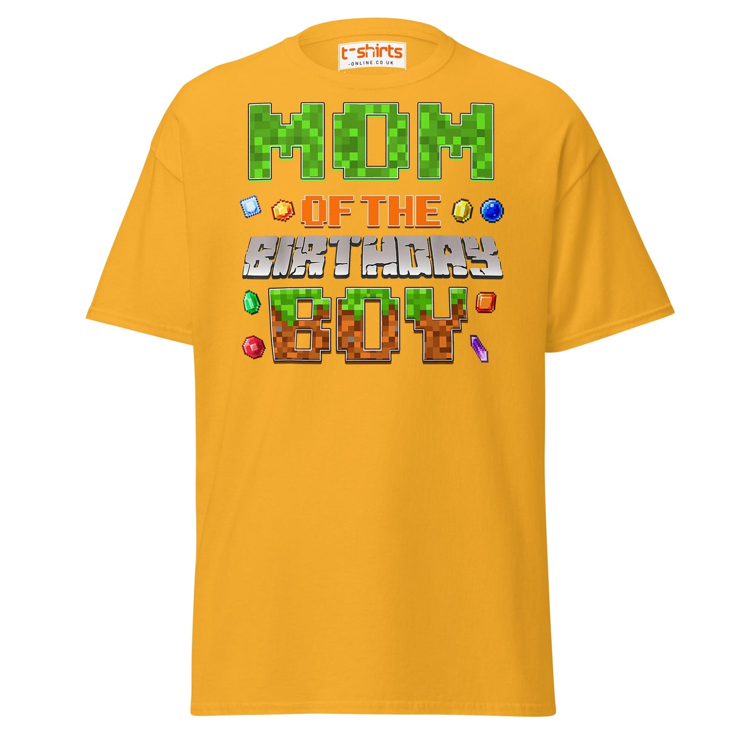 Mum of the Birthday Boy T-Shirt | Pixel Gamer Design - Gold - T-Shirts Online