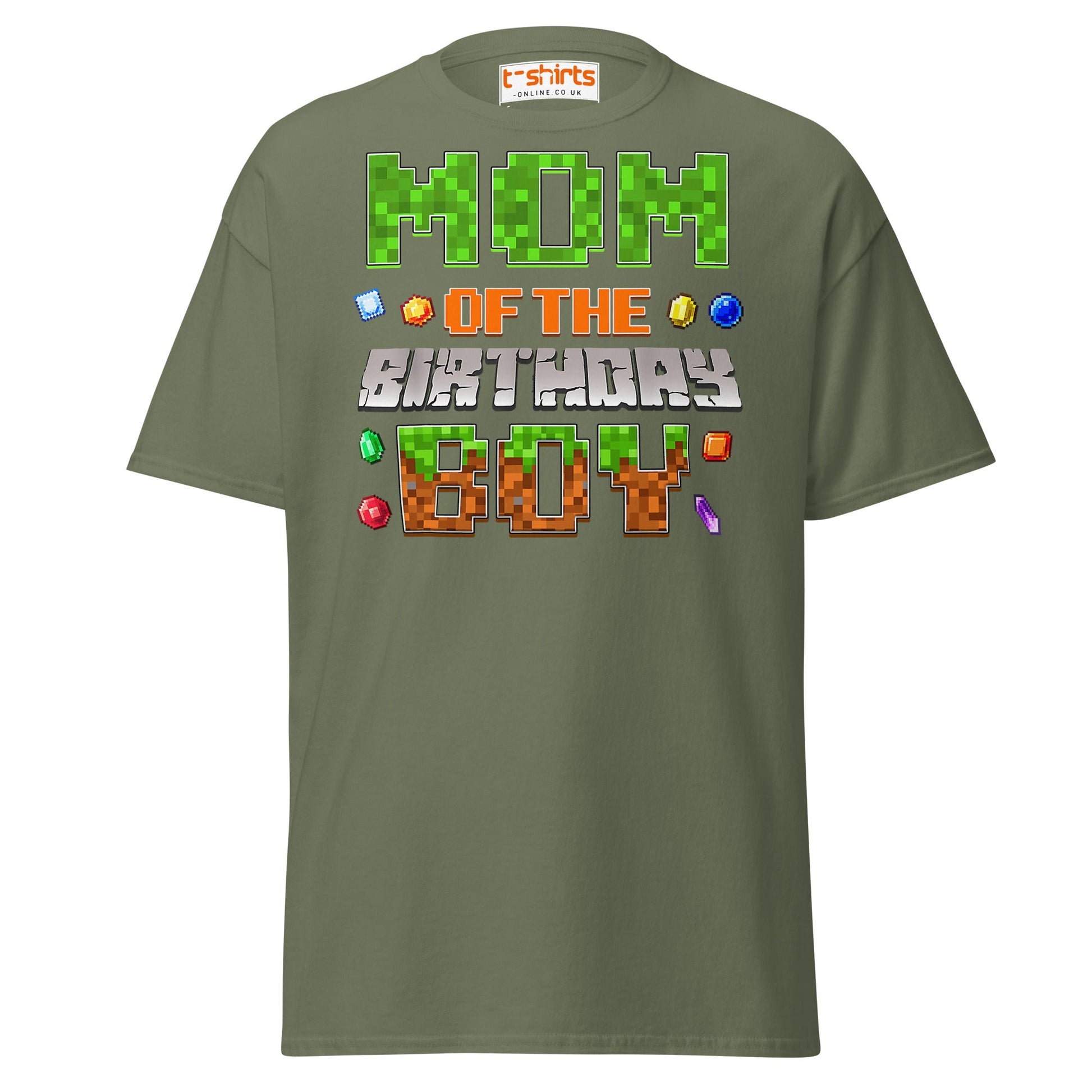 Mum of the Birthday Boy T-Shirt | Pixel Gamer Design - Military Green - T-Shirts Online