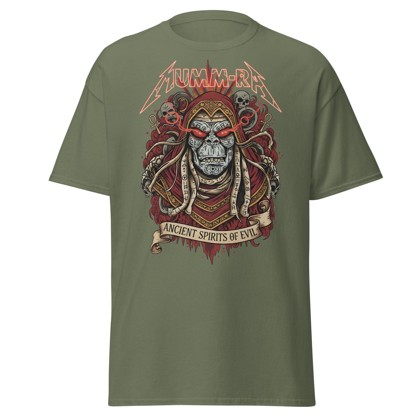 Mumm - Ra Ancient Spirits T-Shirt - ThunderCats Metal Tee - Military Green - T-Shirts Online