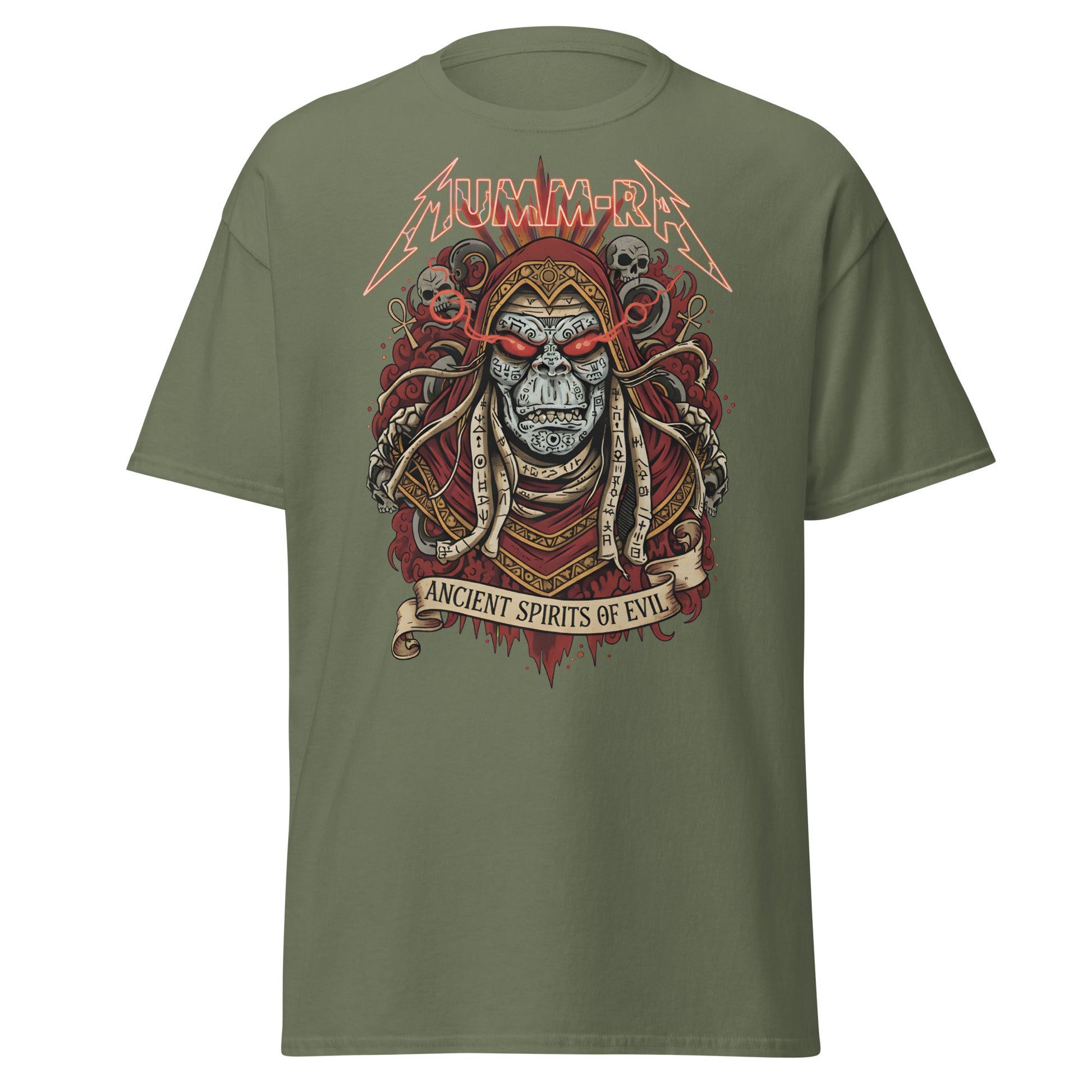 Mumm - Ra Ancient Spirits T-Shirt - ThunderCats Metal Tee - Military Green - T-Shirts Online