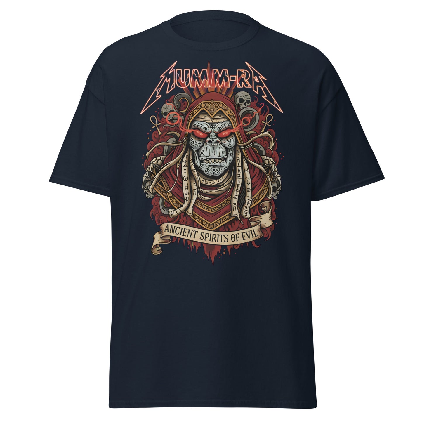 Mumm - Ra Ancient Spirits T-Shirt - ThunderCats Metal Tee - Navy - T-Shirts Online