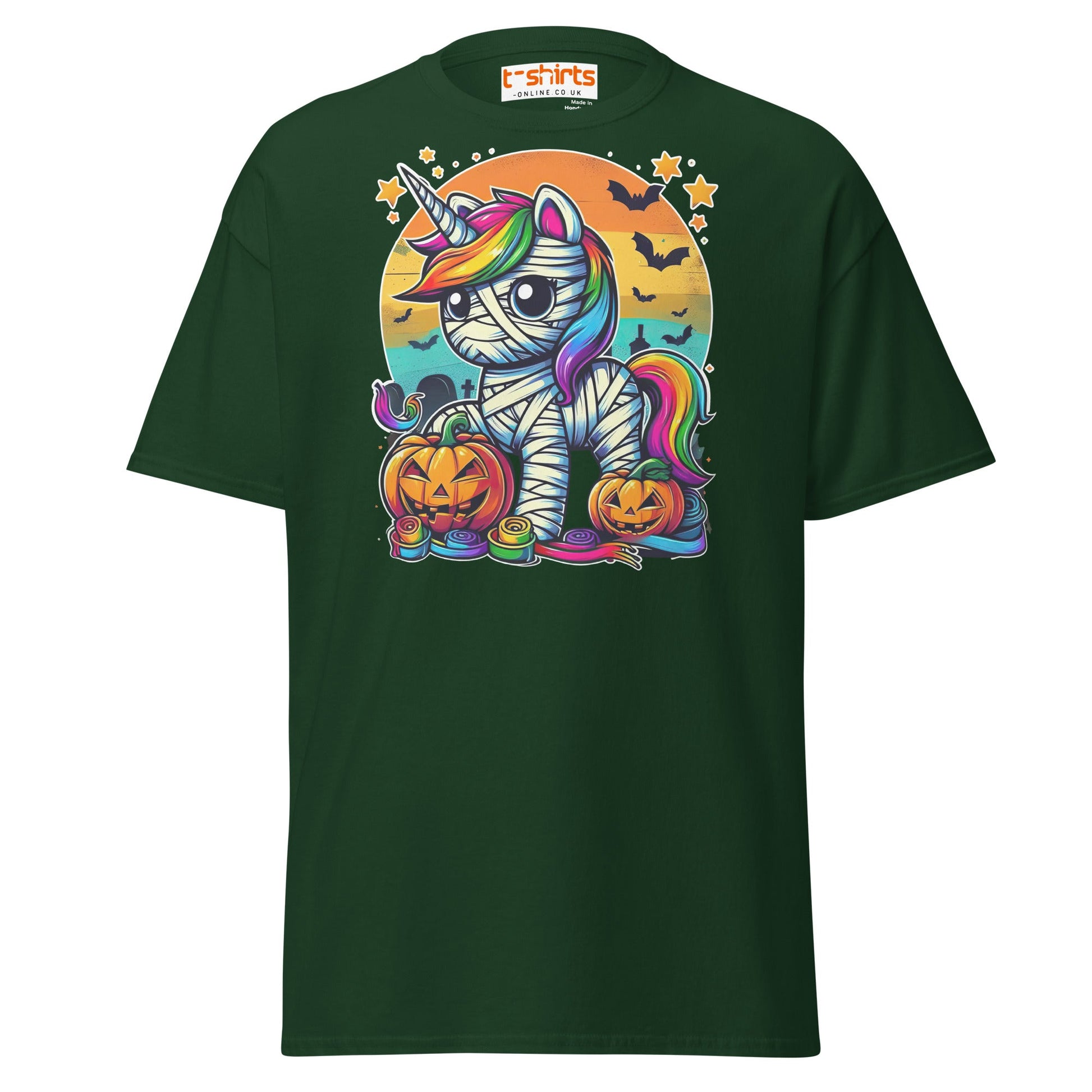 Mummy Unicorn T-Shirt | Cute Halloween Rainbow Tee - Forest Green - T-Shirts Online