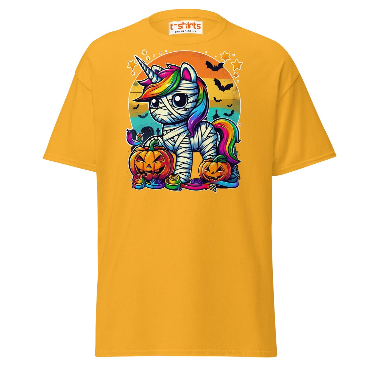 Mummy Unicorn T-Shirt | Cute Halloween Rainbow Tee - Gold - T-Shirts Online