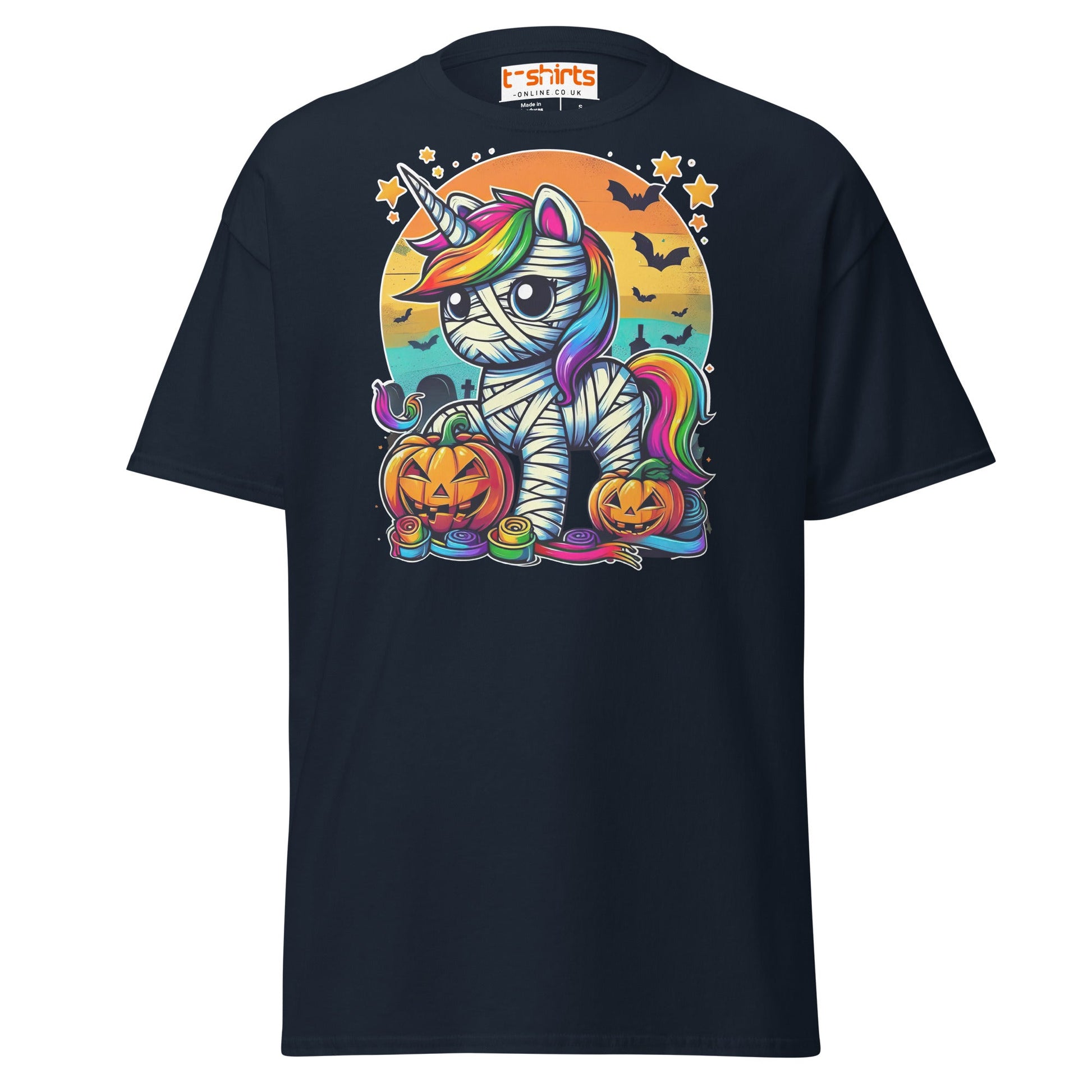 Mummy Unicorn T-Shirt | Cute Halloween Rainbow Tee - Navy - T-Shirts Online