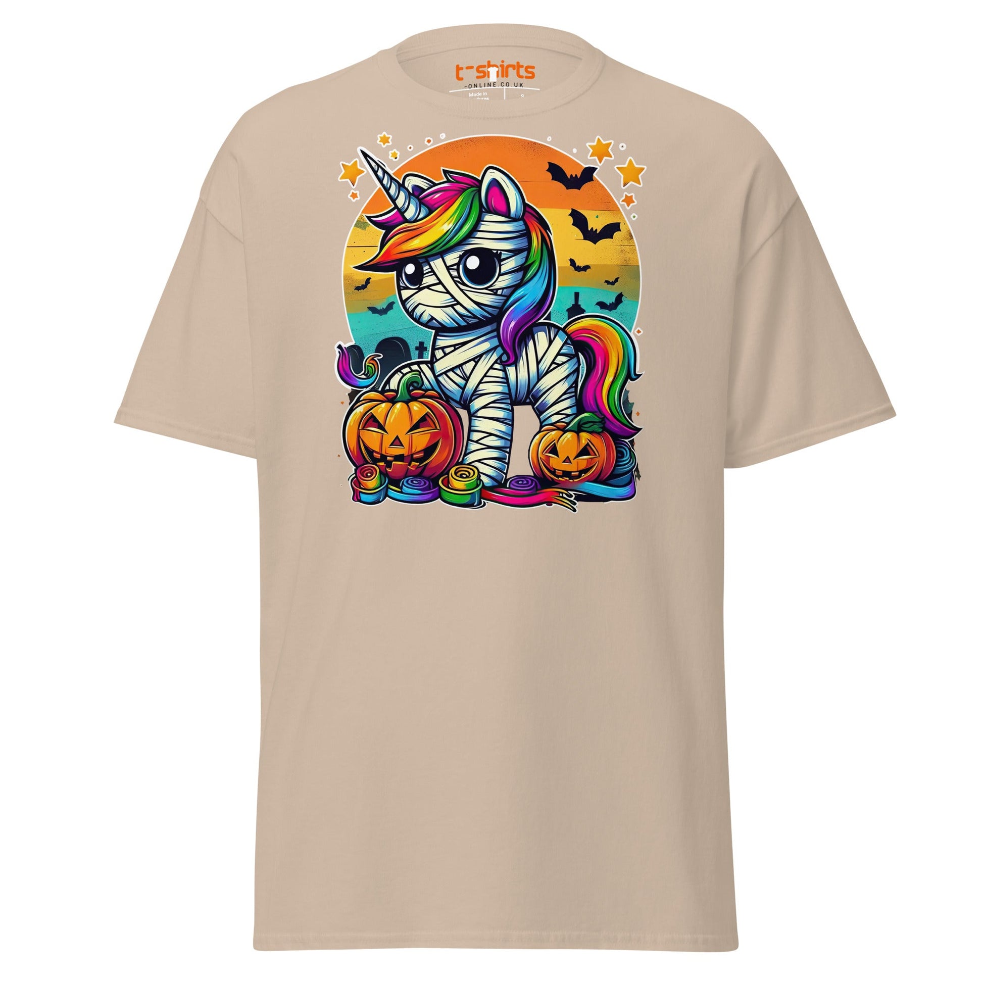 Mummy Unicorn T-Shirt | Cute Halloween Rainbow Tee - Sand - T-Shirts Online