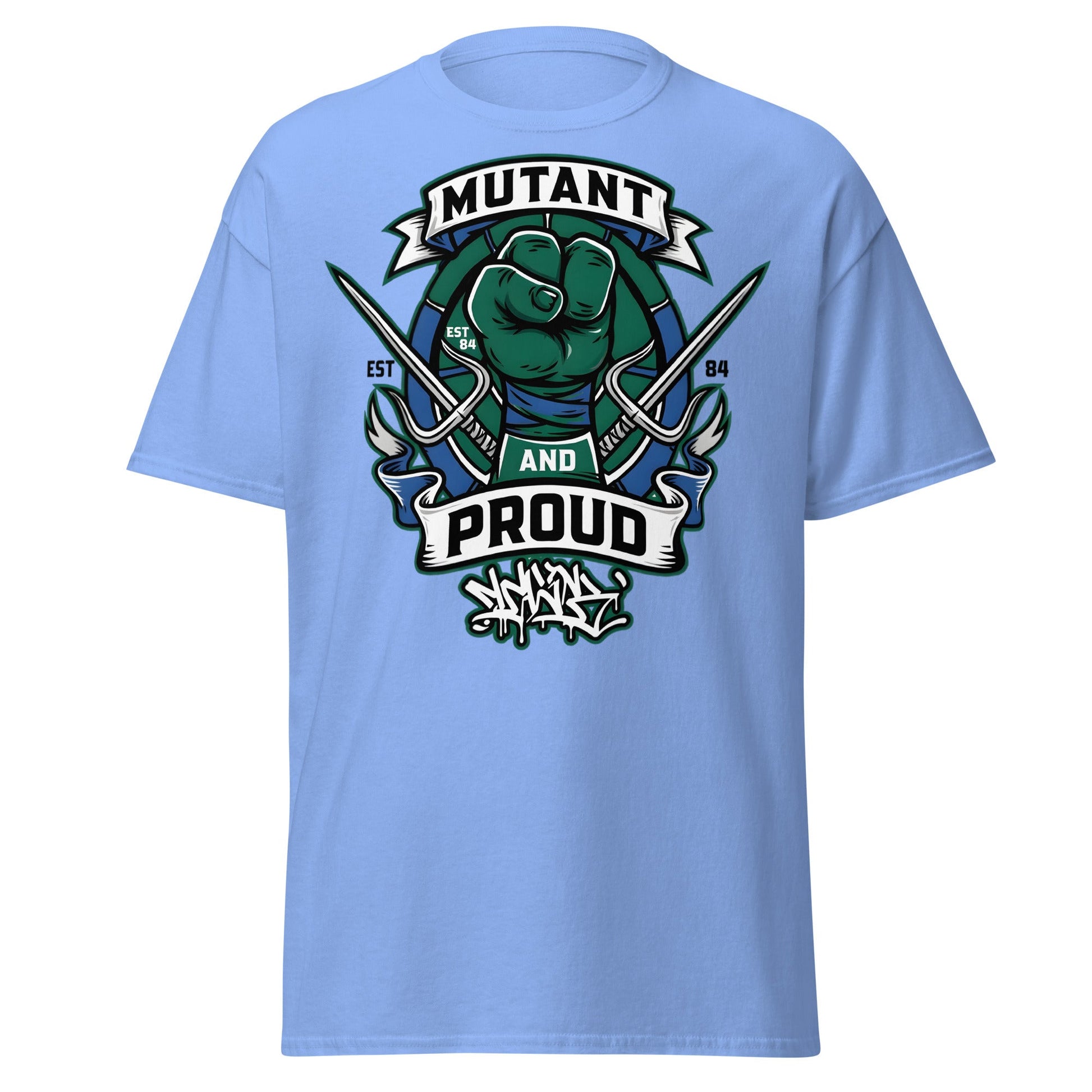 Mutant and Proud T-Shirt - Ninja Turtle Inspired Graphic Tee - Carolina Blue - T-Shirts Online