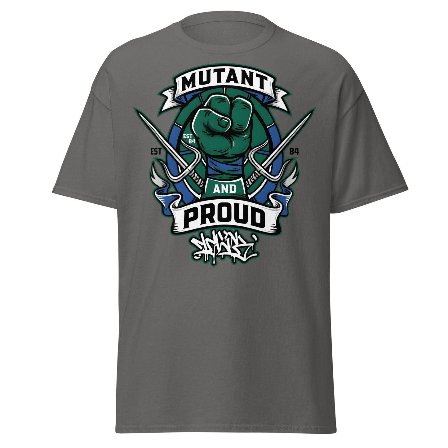 Mutant and Proud T-Shirt - Ninja Turtle Inspired Graphic Tee - Charcoal - T-Shirts Online