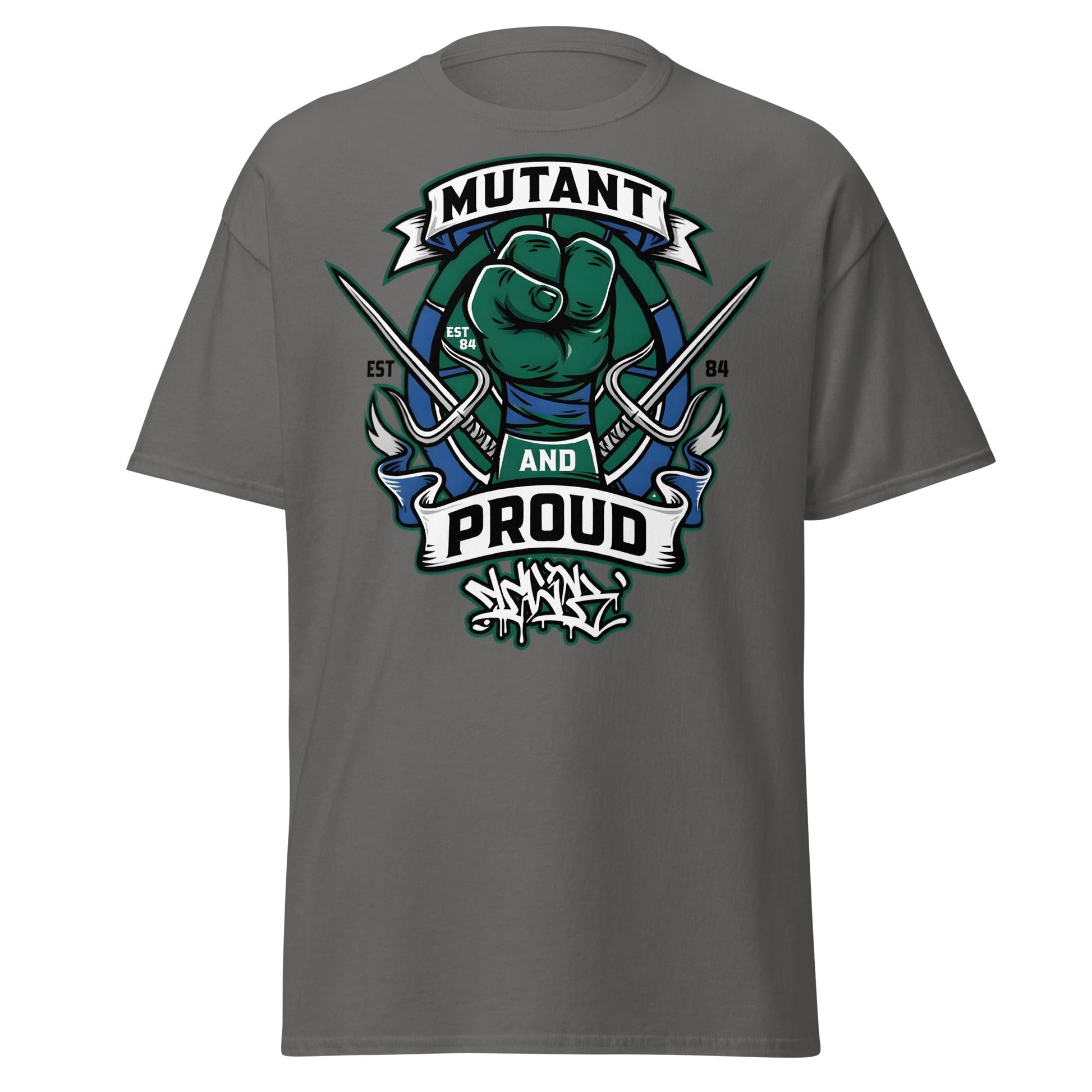 Mutant and Proud T-Shirt - Ninja Turtle Inspired Graphic Tee - Charcoal - T-Shirts Online