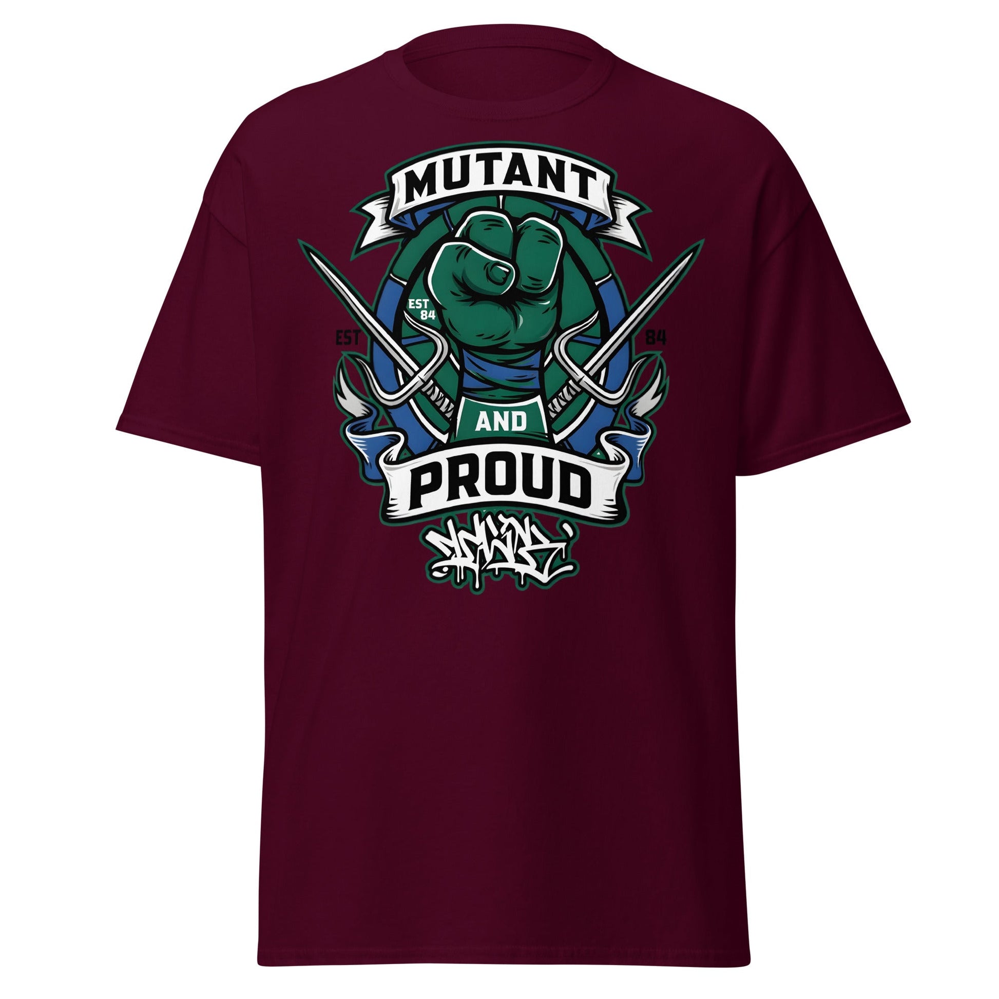 Mutant and Proud T-Shirt - Ninja Turtle Inspired Graphic Tee - Maroon - T-Shirts Online