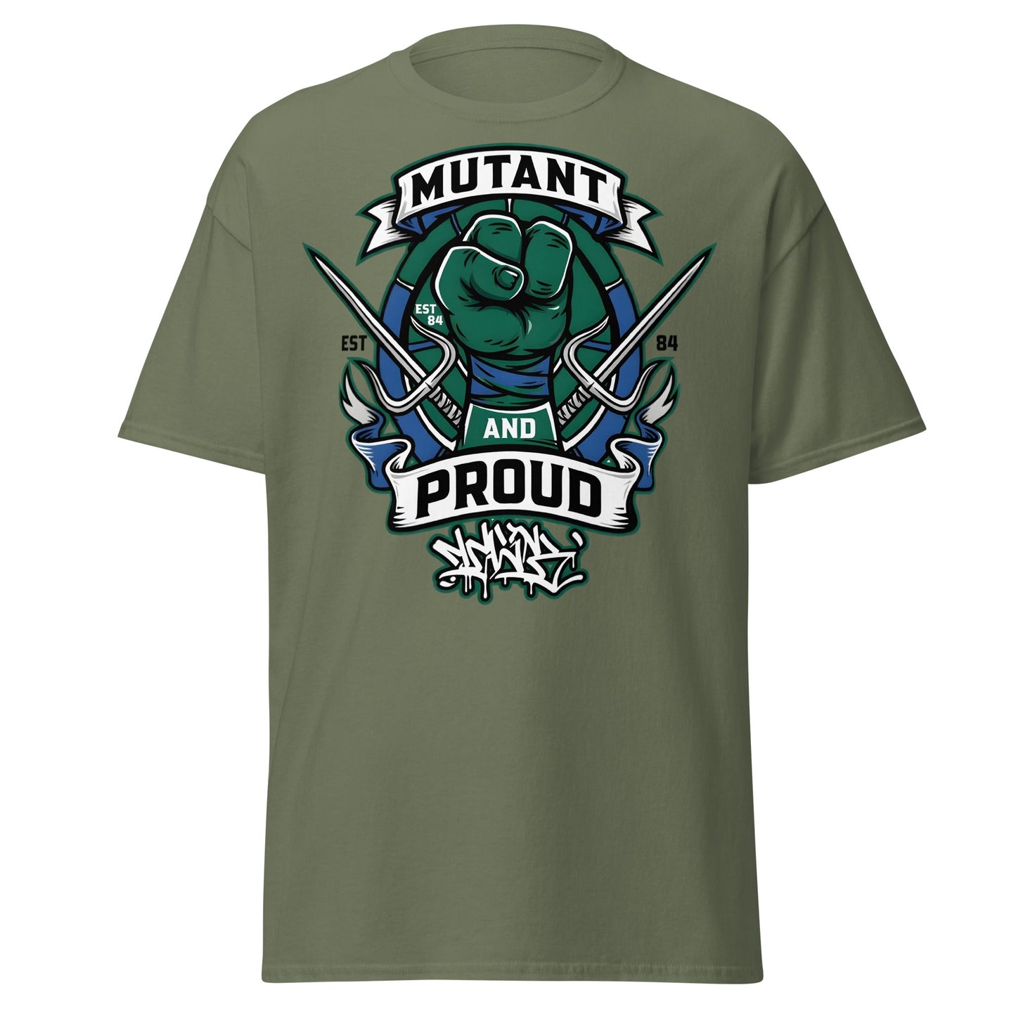 Mutant and Proud T-Shirt - Ninja Turtle Inspired Graphic Tee - Military Green - T-Shirts Online