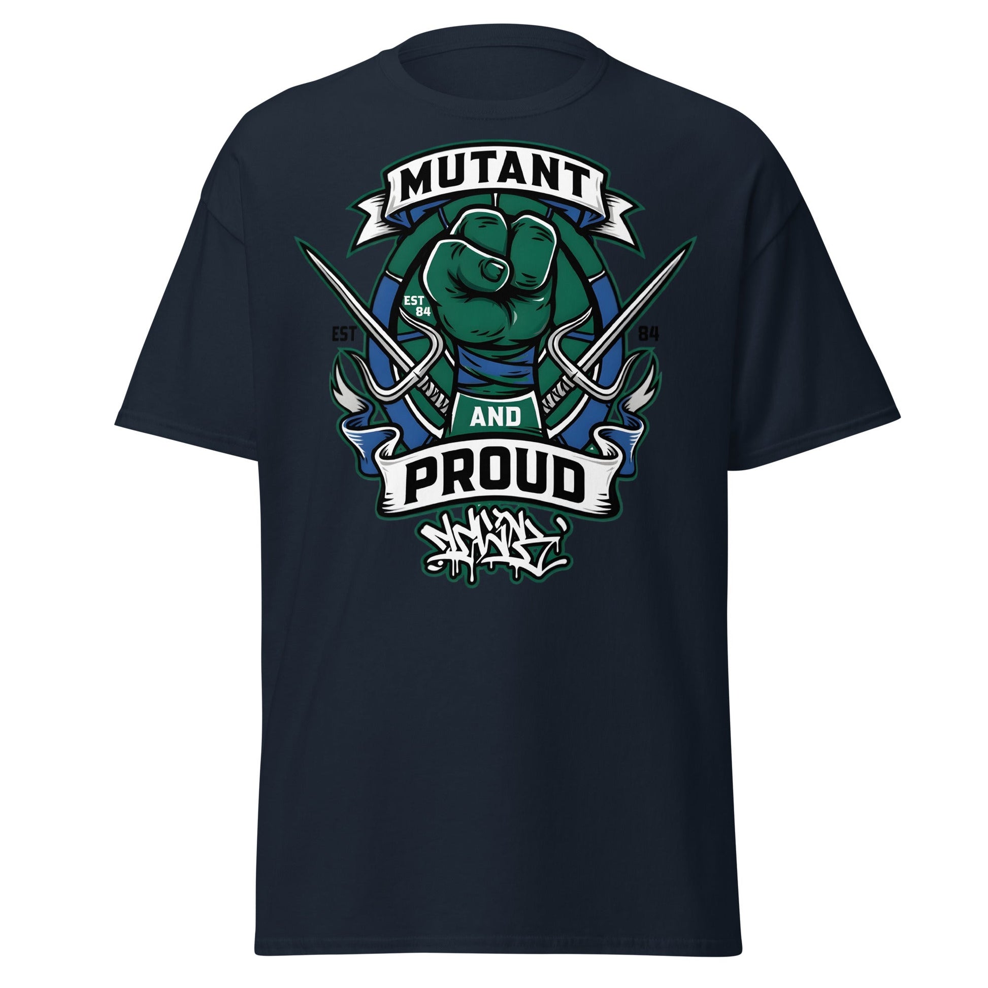 Mutant and Proud T-Shirt - Ninja Turtle Inspired Graphic Tee - Navy - T-Shirts Online