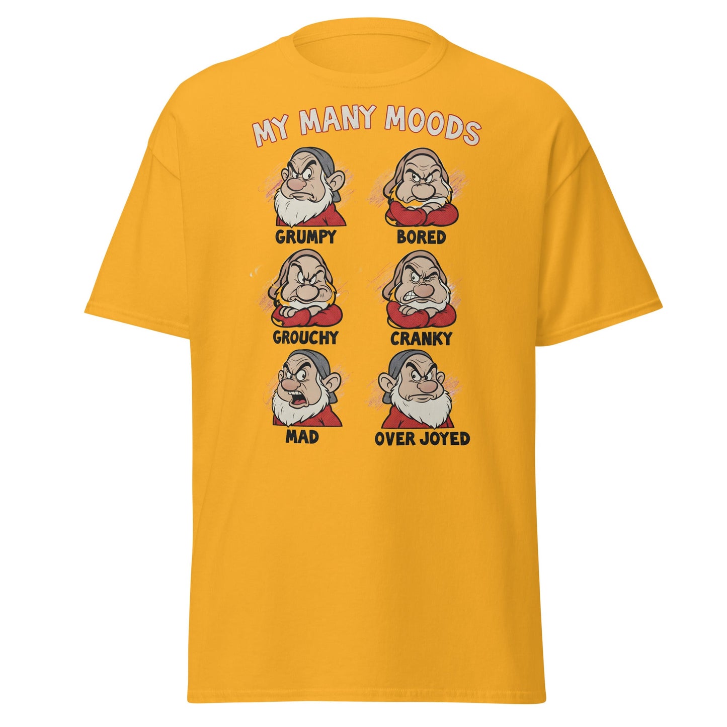 My Many Moods T-Shirt | Funny Grumpy Mood Chart Tee - Gold - T-Shirts Online
