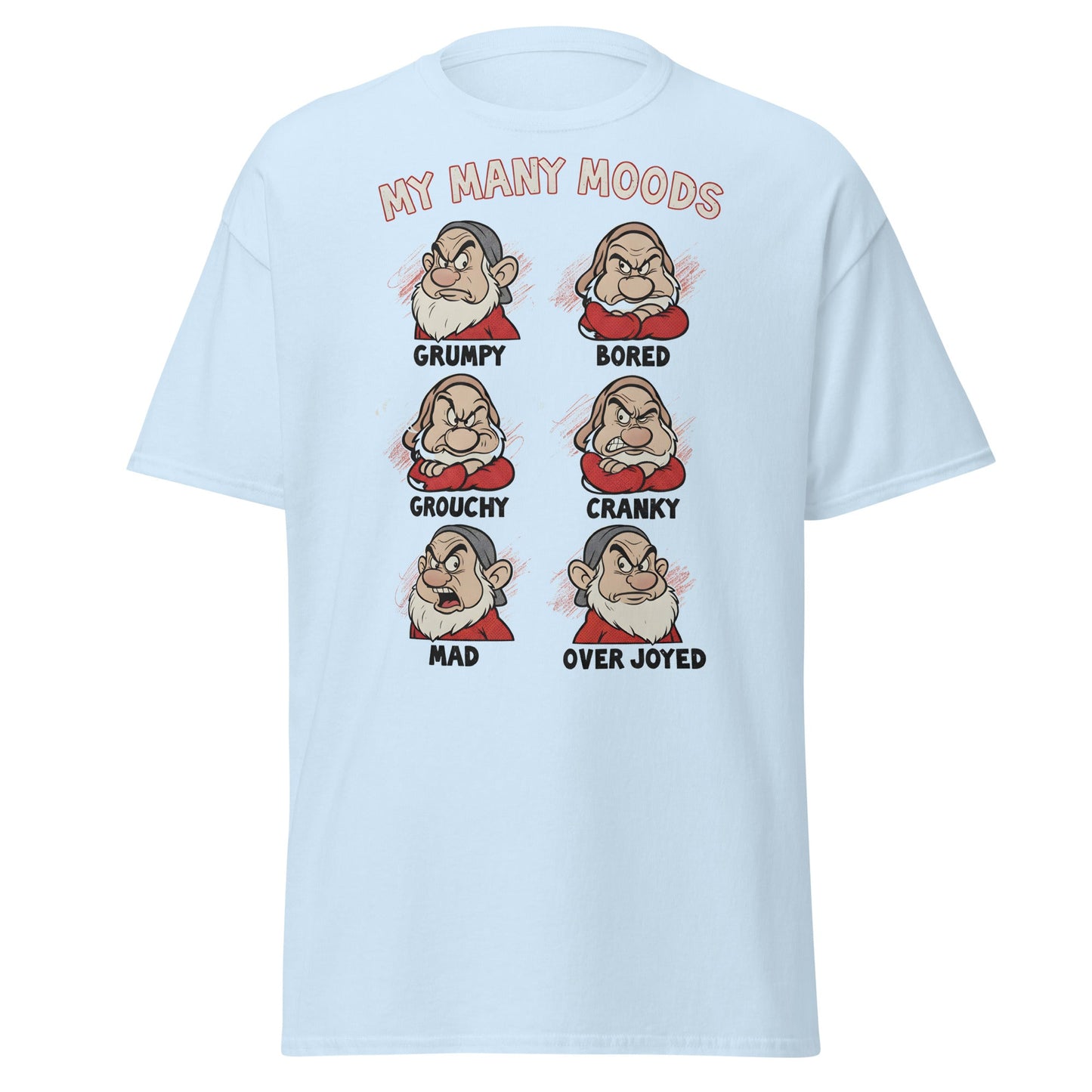My Many Moods T-Shirt | Funny Grumpy Mood Chart Tee - Light Blue - T-Shirts Online