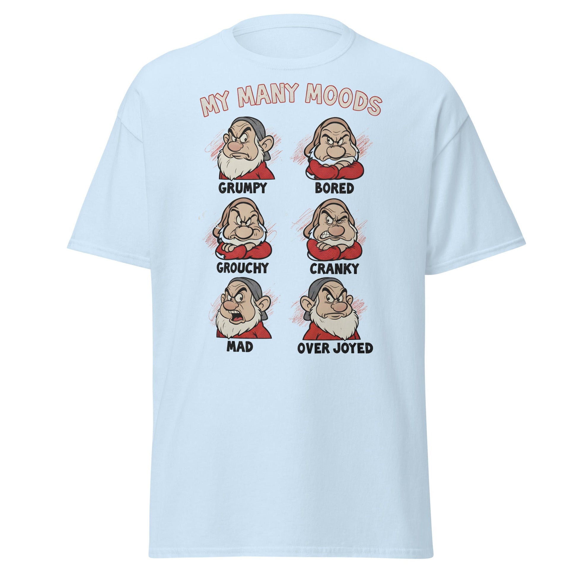 My Many Moods T-Shirt | Funny Grumpy Mood Chart Tee - Light Blue - T-Shirts Online