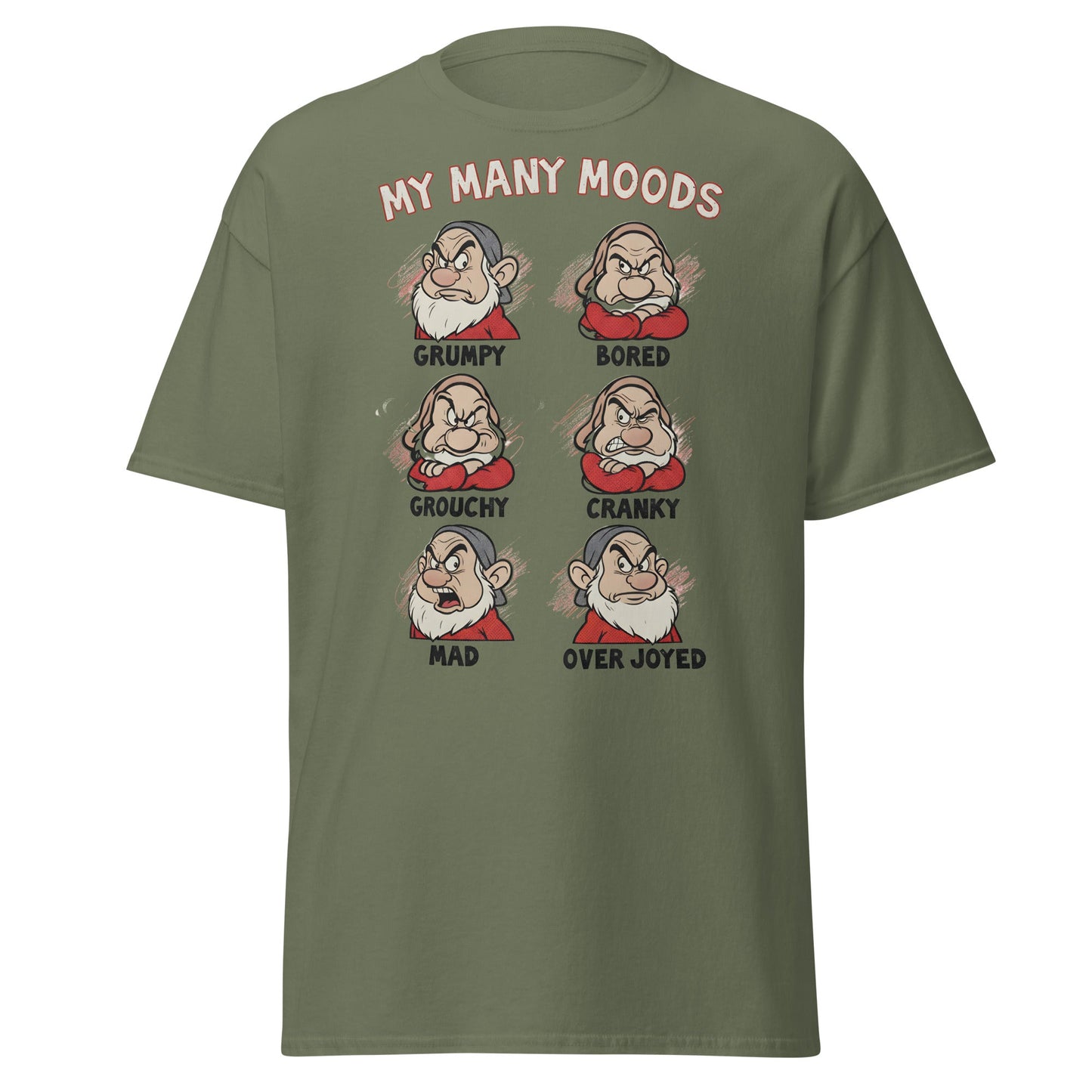 My Many Moods T-Shirt | Funny Grumpy Mood Chart Tee - Military Green - T-Shirts Online