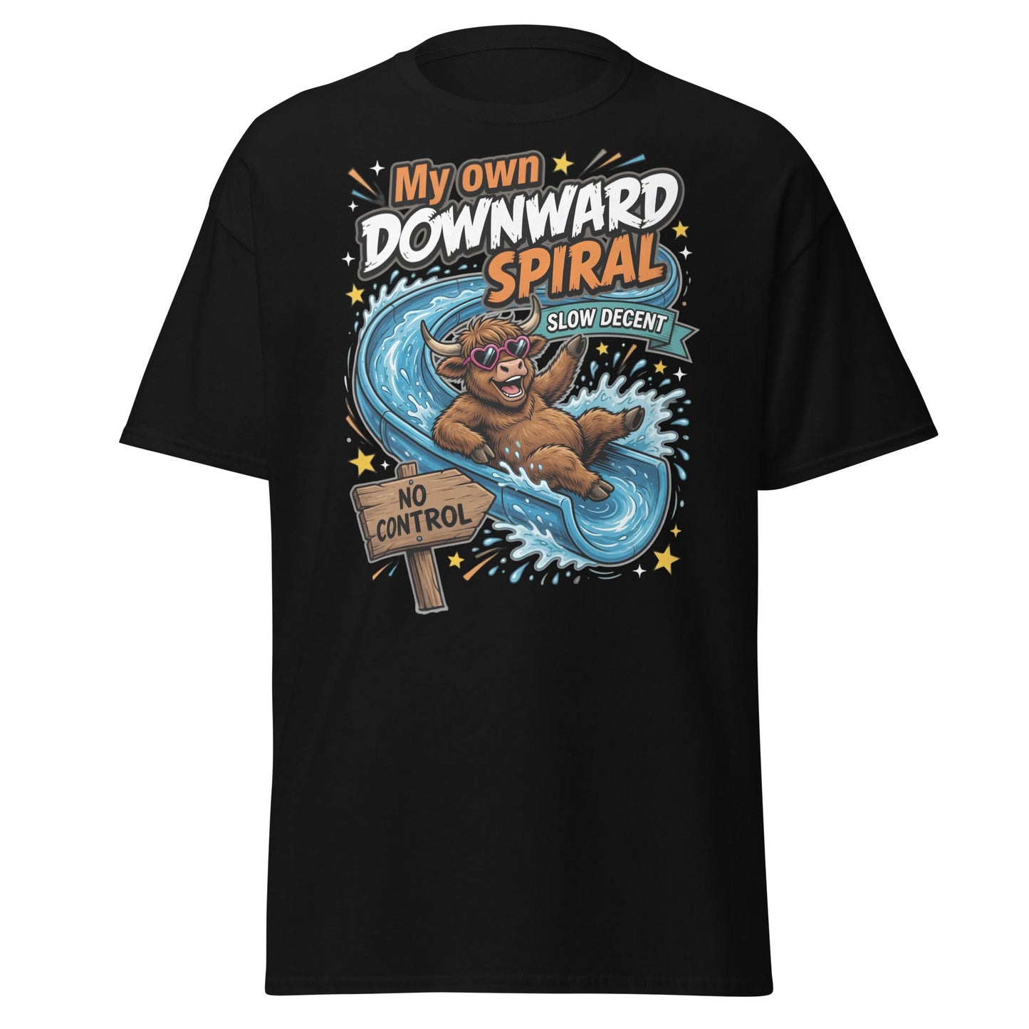 My Own Downward Spiral Funny Cow T-Shirt – Slow Decent Tee - Black - T-Shirts Online