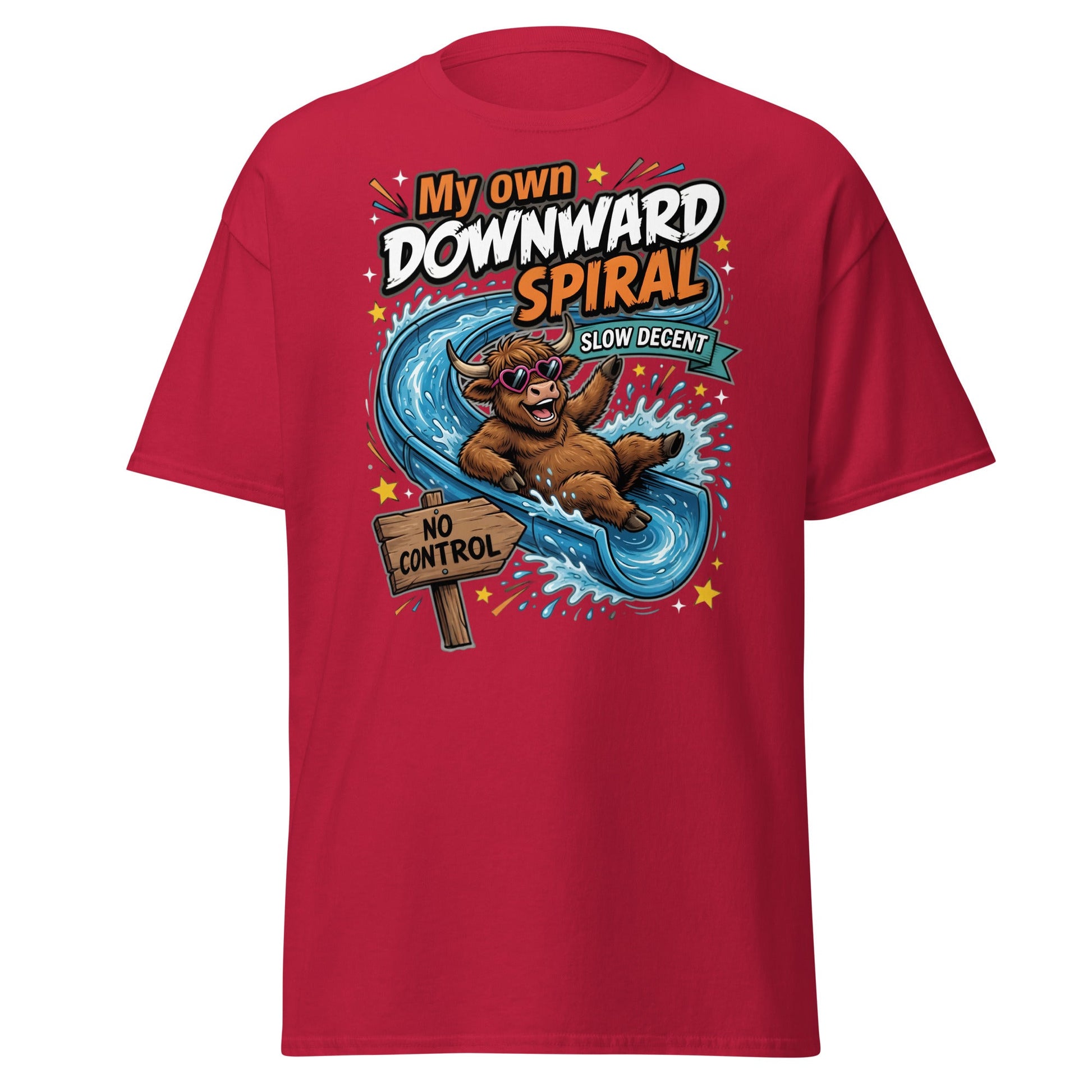 My Own Downward Spiral Funny Cow T-Shirt – Slow Decent Tee - Cardinal - T-Shirts Online