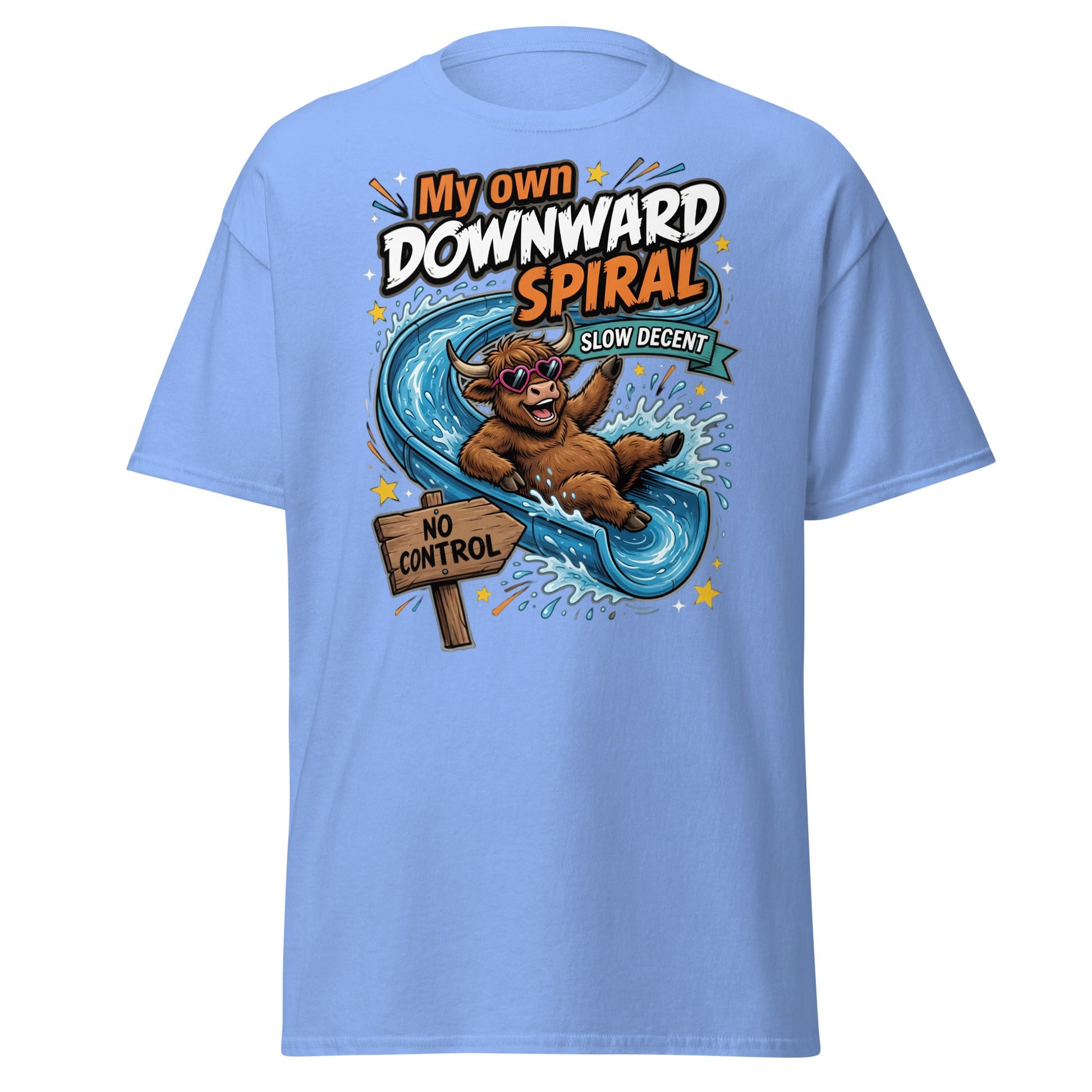 My Own Downward Spiral Funny Cow T-Shirt – Slow Decent Tee - Carolina Blue - T-Shirts Online