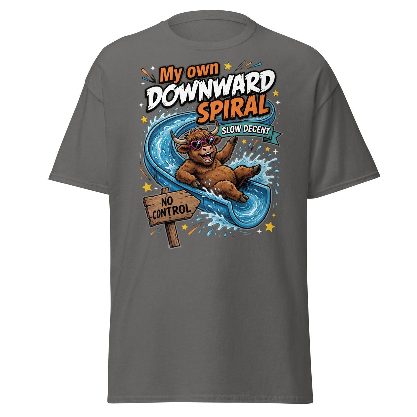 My Own Downward Spiral Funny Cow T-Shirt – Slow Decent Tee - Charcoal - T-Shirts Online