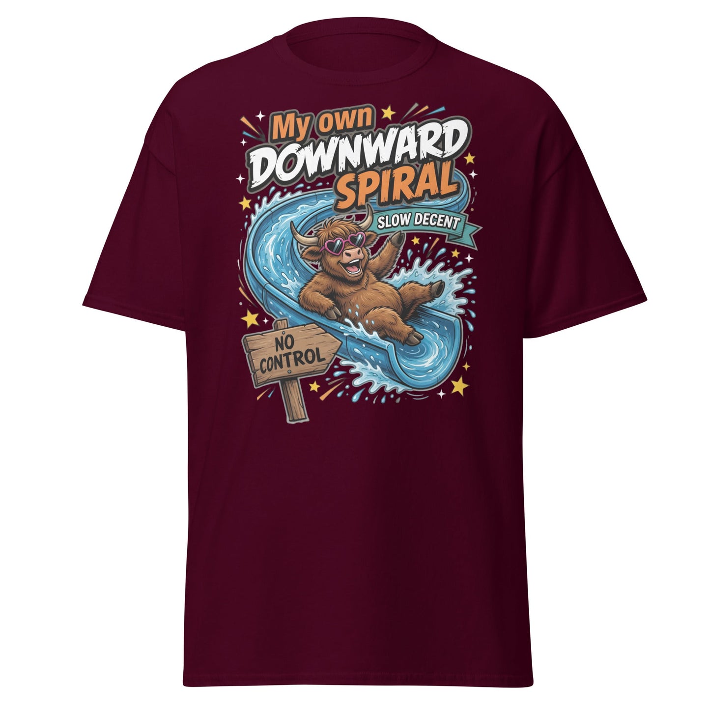 My Own Downward Spiral Funny Cow T-Shirt – Slow Decent Tee - Maroon - T-Shirts Online