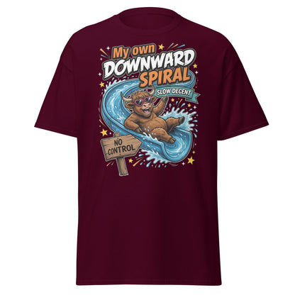 My Own Downward Spiral Funny Cow T-Shirt – Slow Decent Tee - Maroon - T-Shirts Online
