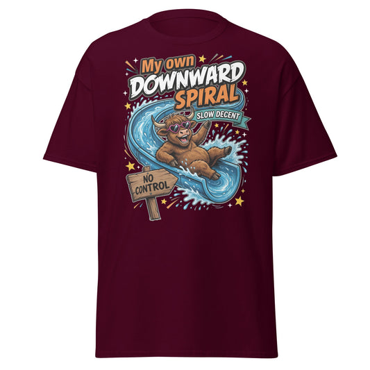 My Own Downward Spiral Funny Cow T-Shirt – Slow Decent Tee - Maroon - T-Shirts Online