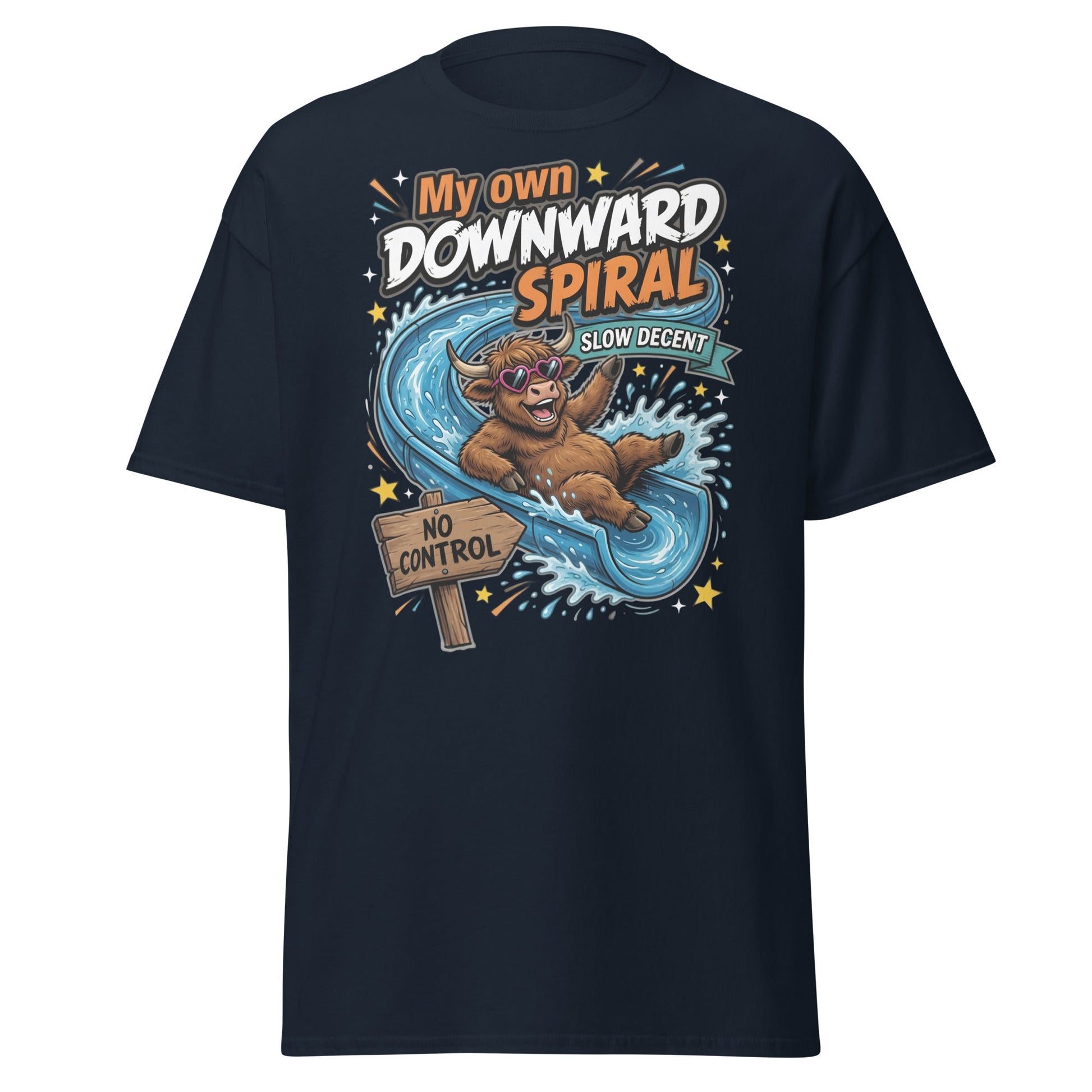 My Own Downward Spiral Funny Cow T-Shirt – Slow Decent Tee - Navy - T-Shirts Online
