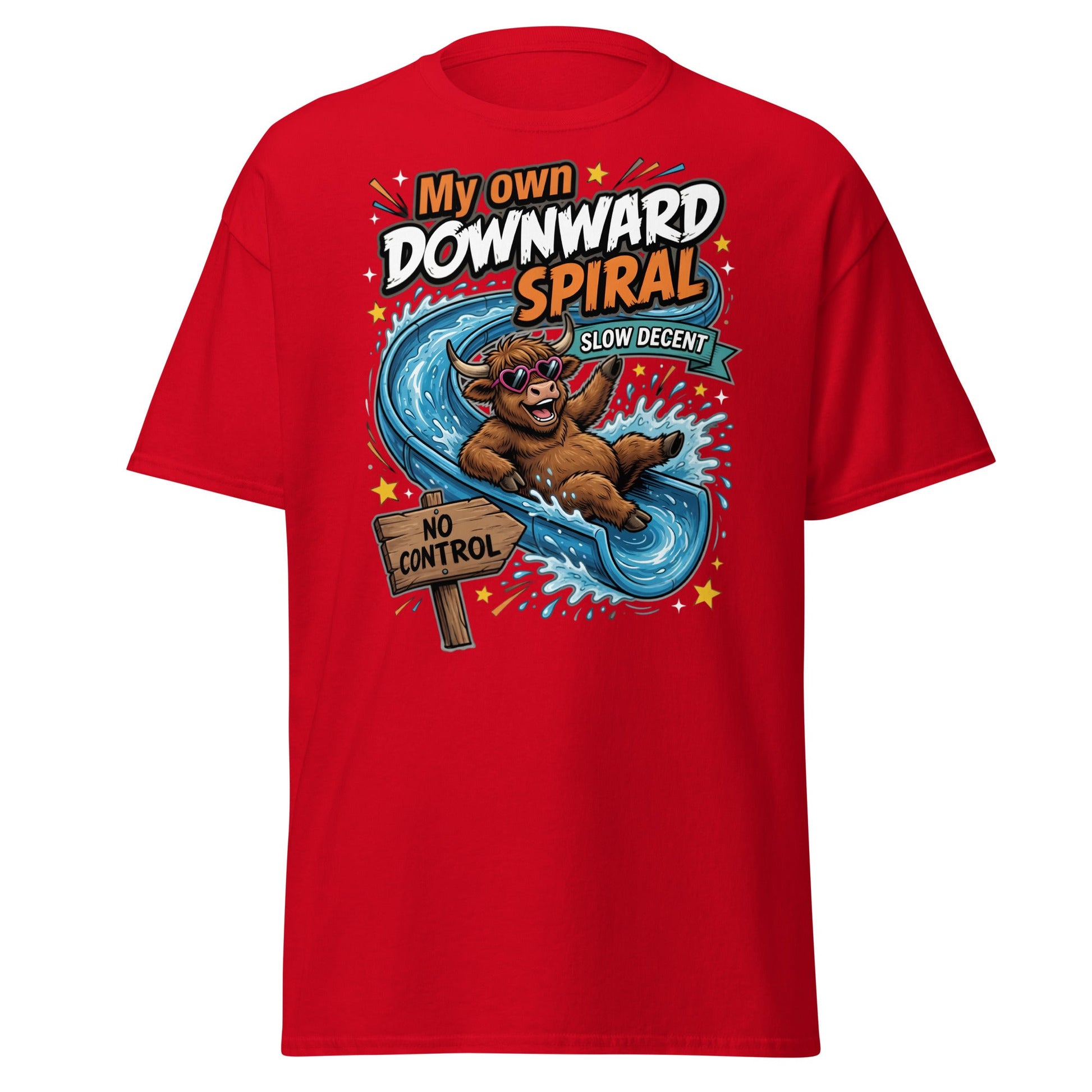 My Own Downward Spiral Funny Cow T-Shirt – Slow Decent Tee - Red - T-Shirts Online