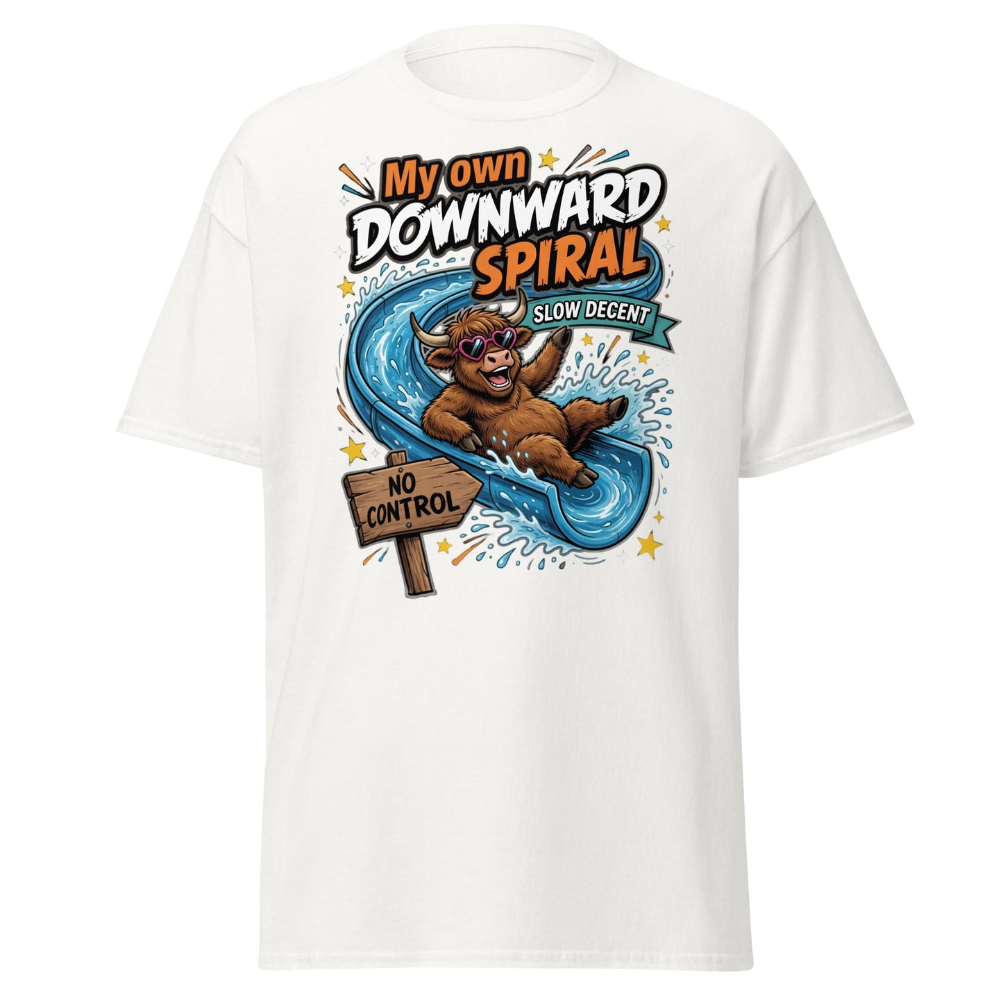My Own Downward Spiral Funny Cow T-Shirt – Slow Decent Tee - White - T-Shirts Online