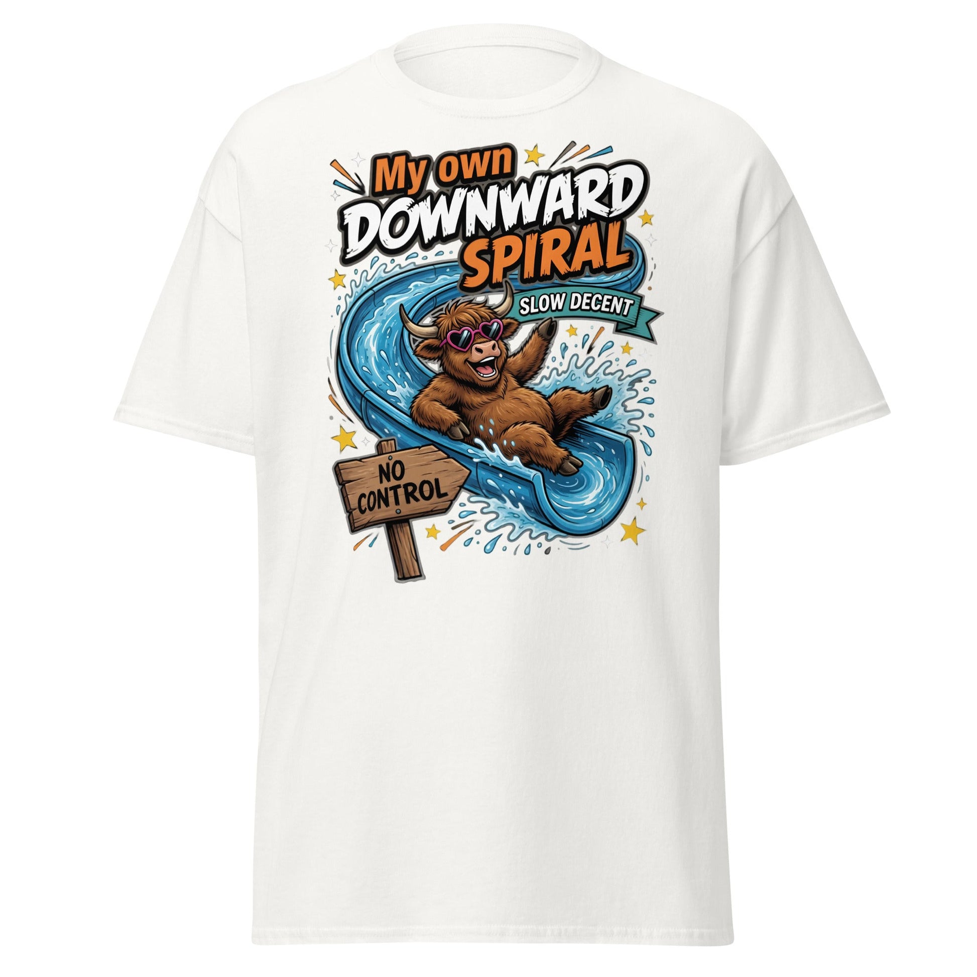 My Own Downward Spiral Funny Cow T-Shirt – Slow Decent Tee - White - T-Shirts Online