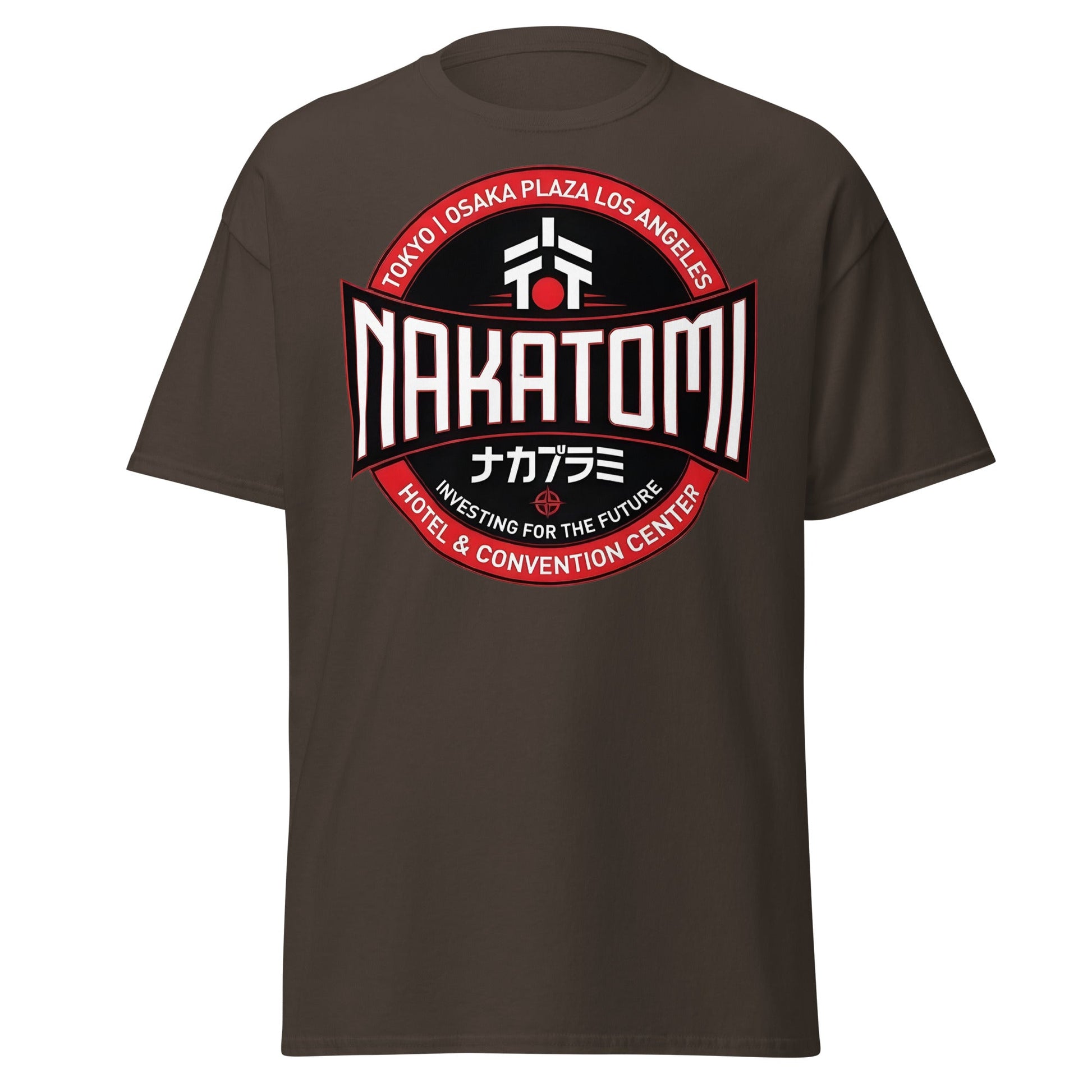 Nakatomi Plaza T-Shirt - Iconic 80s Action Movie Fan Tee - Dark Chocolate - T-Shirts Online