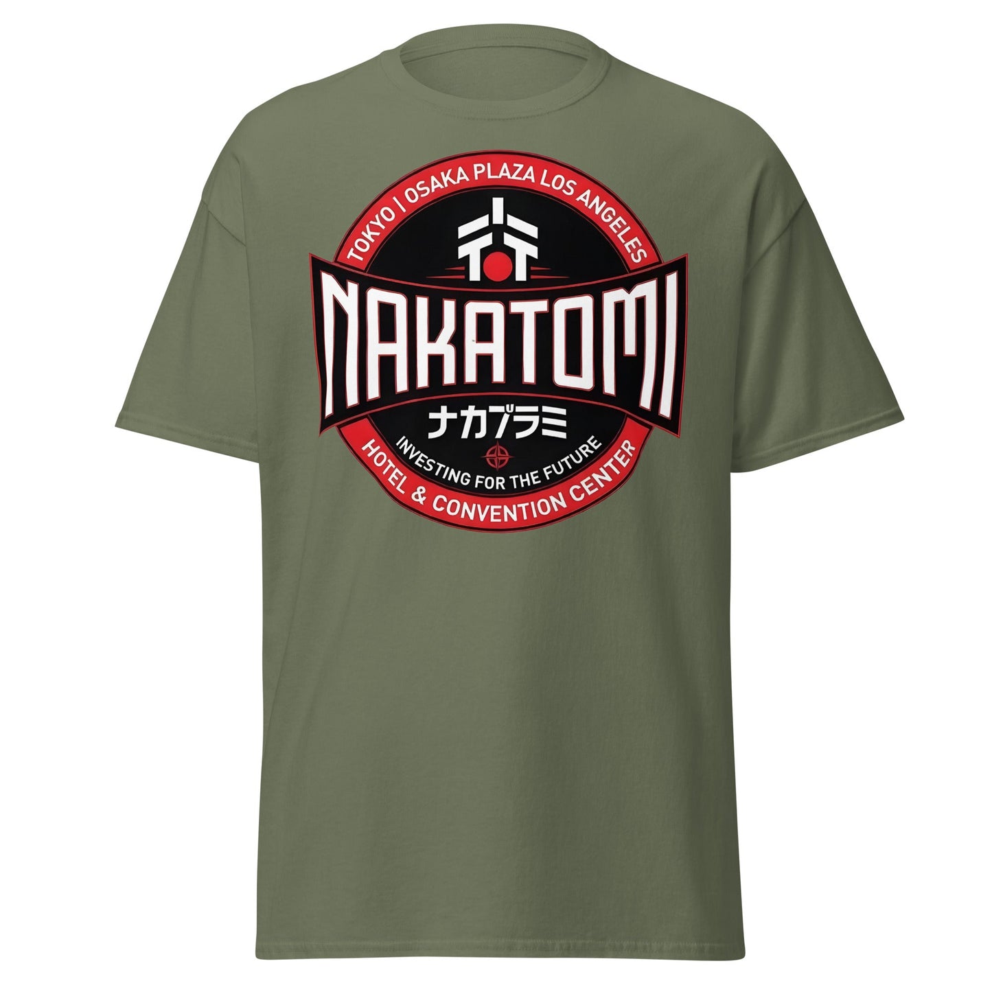 Nakatomi Plaza T-Shirt - Iconic 80s Action Movie Fan Tee - Military Green - T-Shirts Online