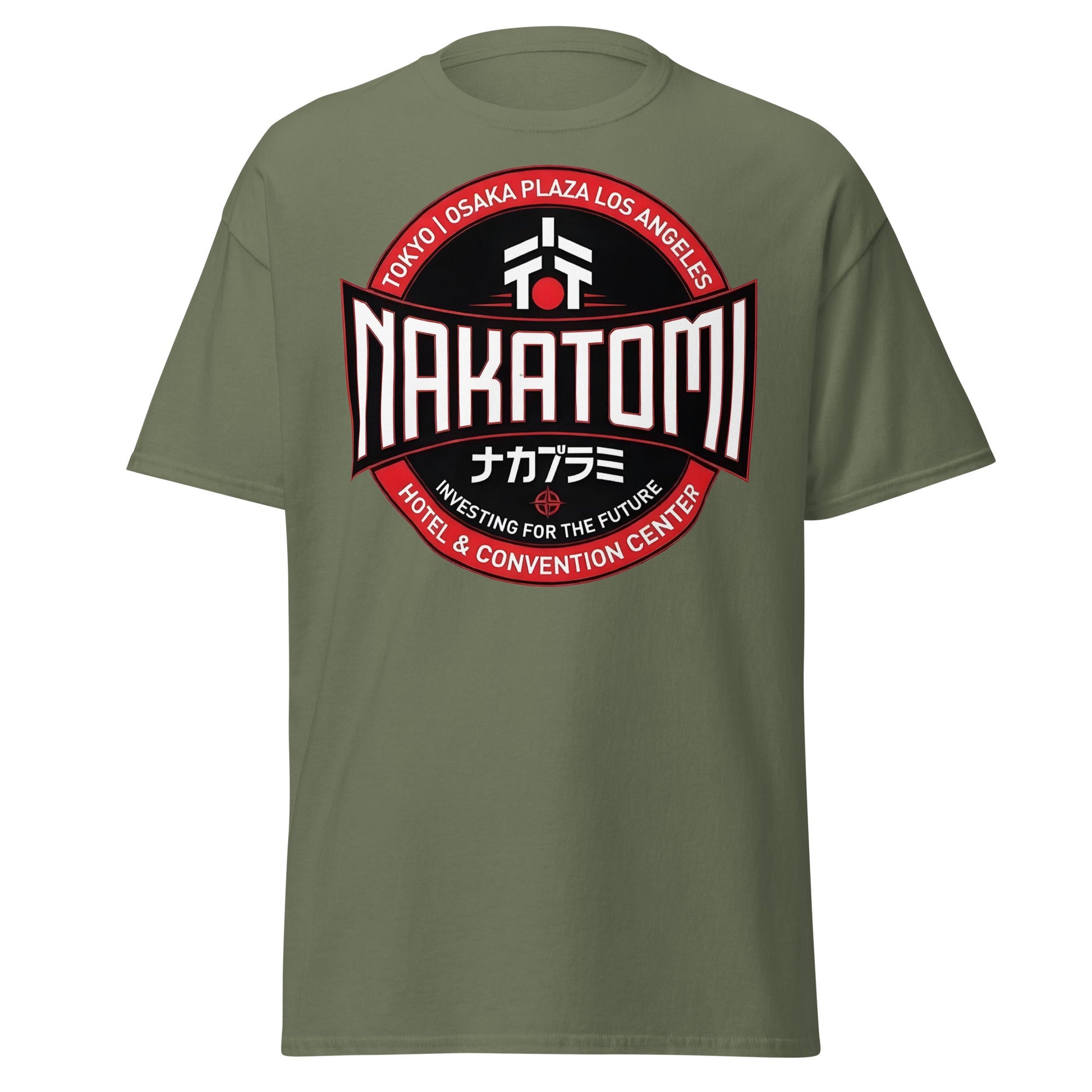 Nakatomi Plaza T-Shirt - Iconic 80s Action Movie Fan Tee - Military Green - T-Shirts Online