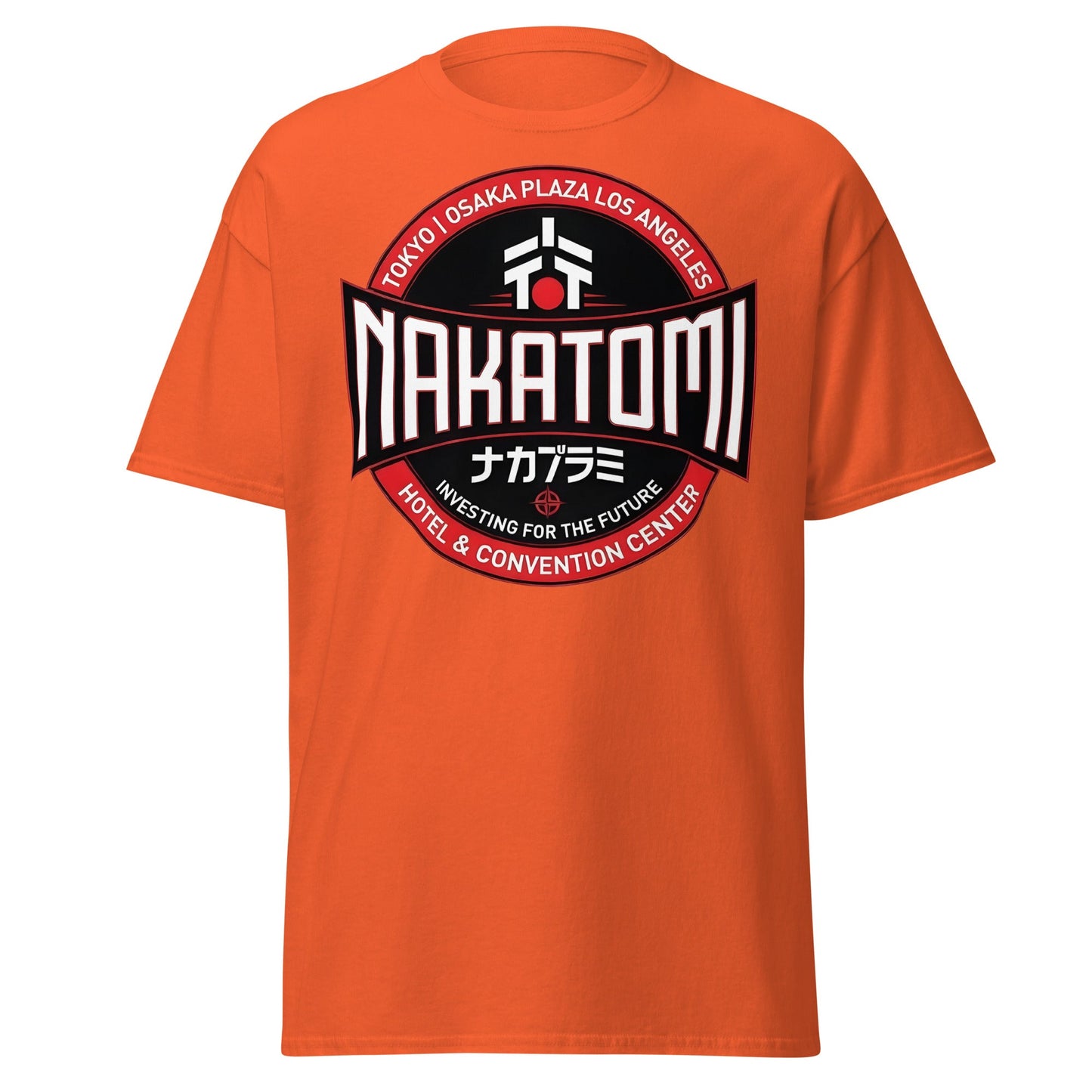 Nakatomi Plaza T-Shirt - Iconic 80s Action Movie Fan Tee - Orange - T-Shirts Online