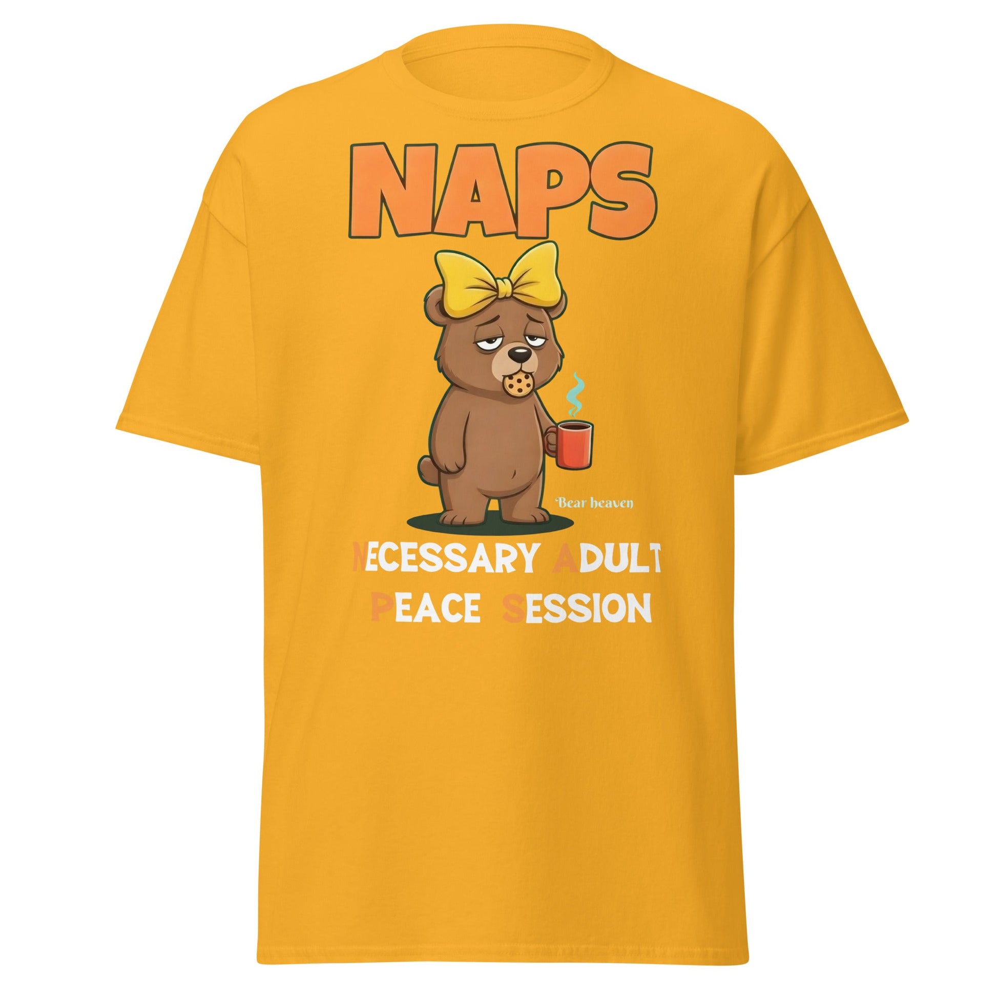 NAPS Necessary Adult Peace Session Funny Bear T-Shirt - Gold - T-Shirts Online