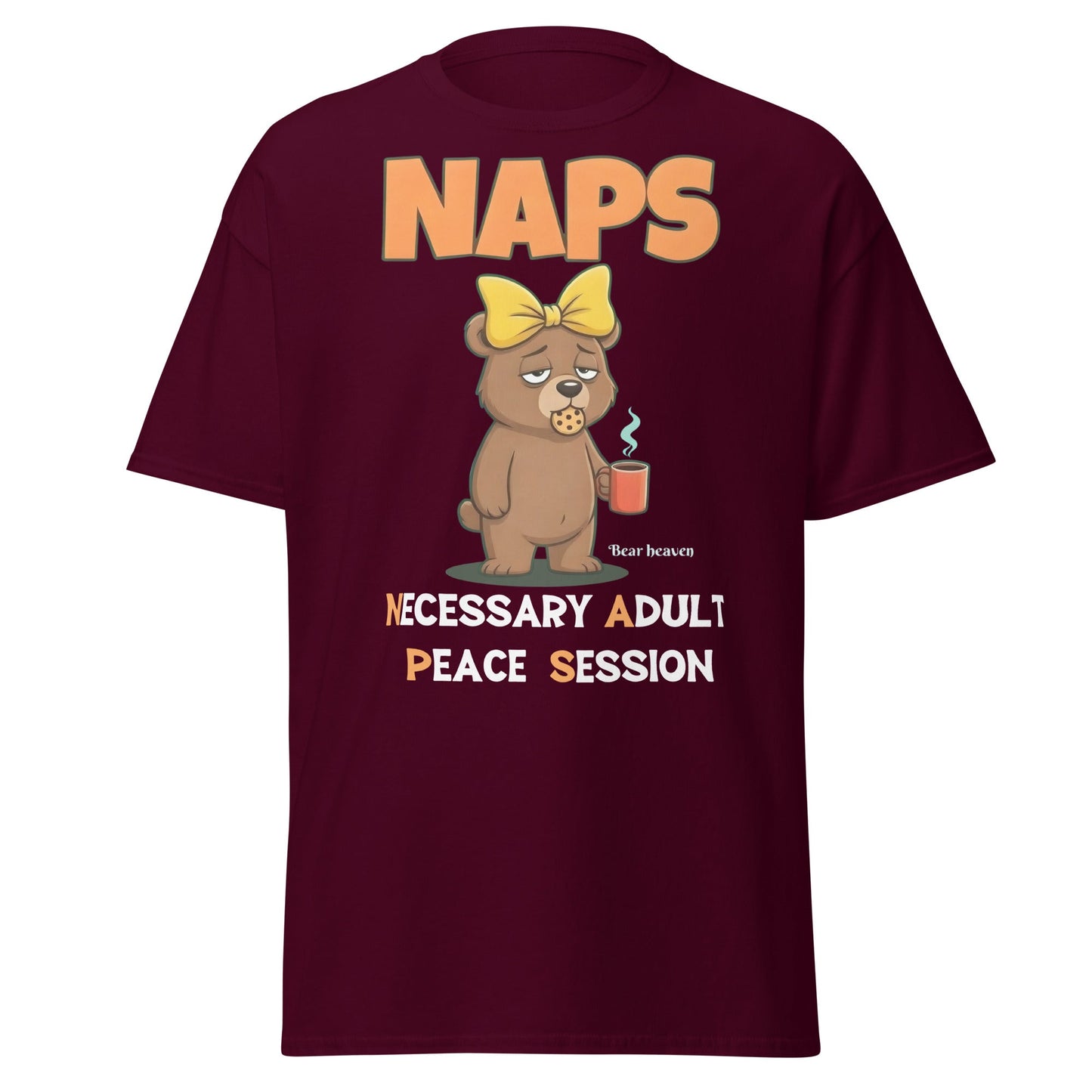 NAPS Necessary Adult Peace Session Funny Bear T-Shirt - Maroon - T-Shirts Online