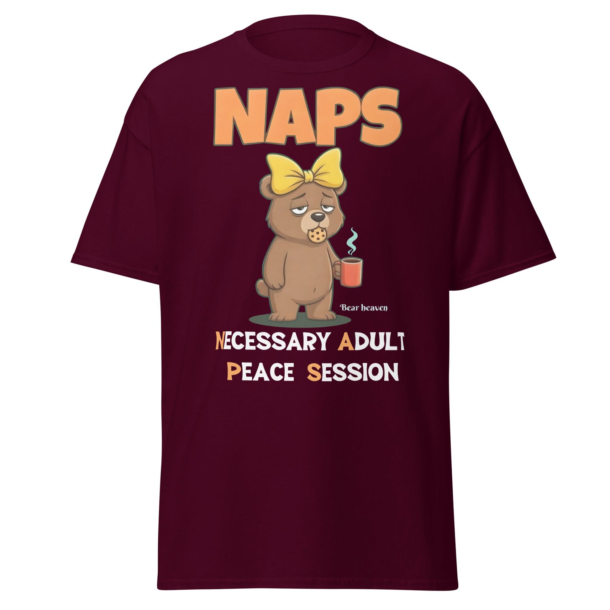 NAPS Necessary Adult Peace Session Funny Bear T-Shirt - Maroon - T-Shirts Online