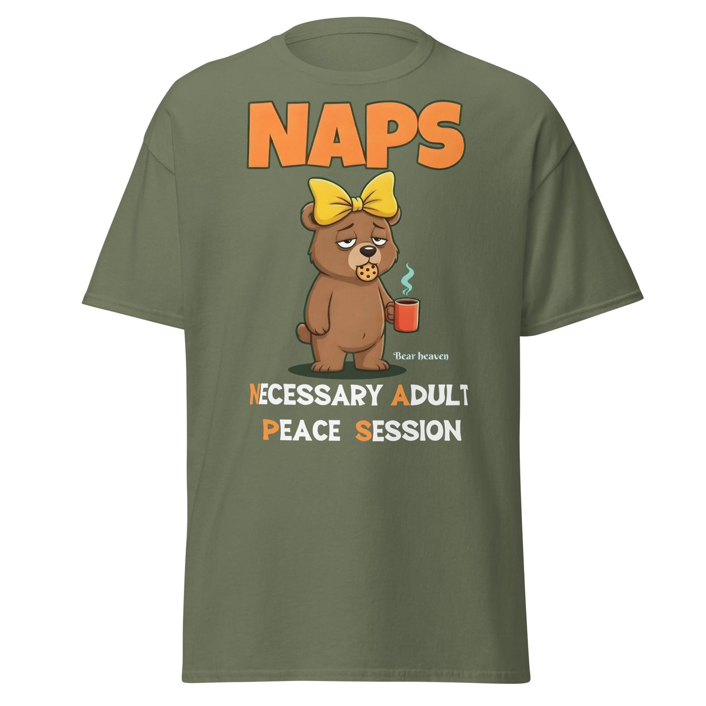 NAPS Necessary Adult Peace Session Funny Bear T-Shirt - Military Green - T-Shirts Online