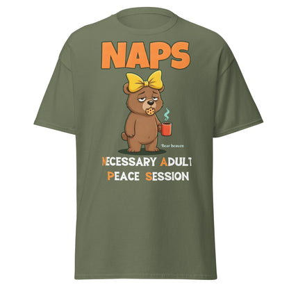 NAPS Necessary Adult Peace Session Funny Bear T-Shirt - Military Green - T-Shirts Online