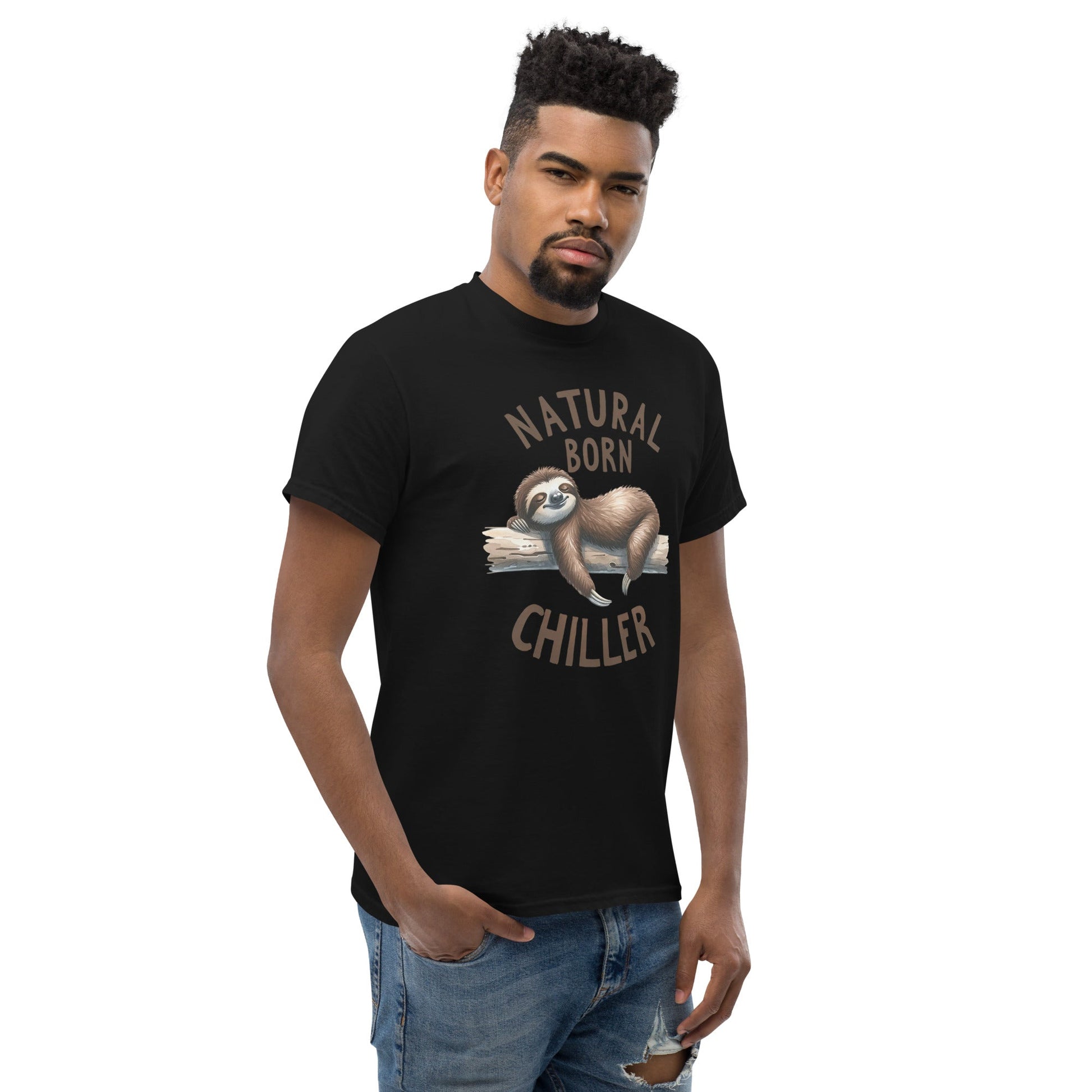 Natural Born Chiller | Sloth T-Shirt - Black - T-Shirts Online