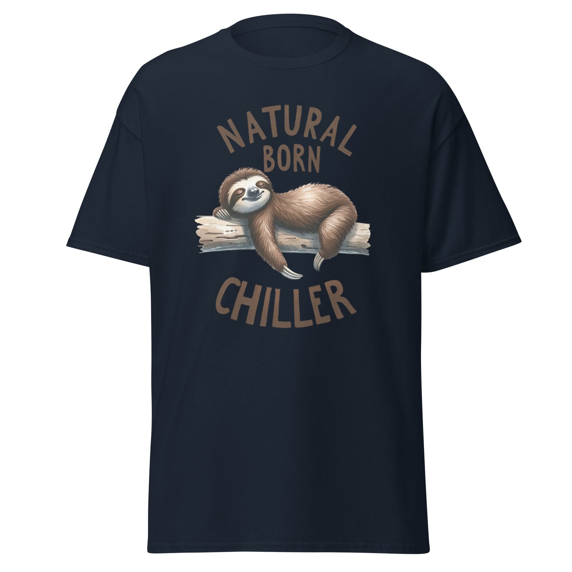 Natural Born Chiller | Sloth T-Shirt - Navy - T-Shirts Online