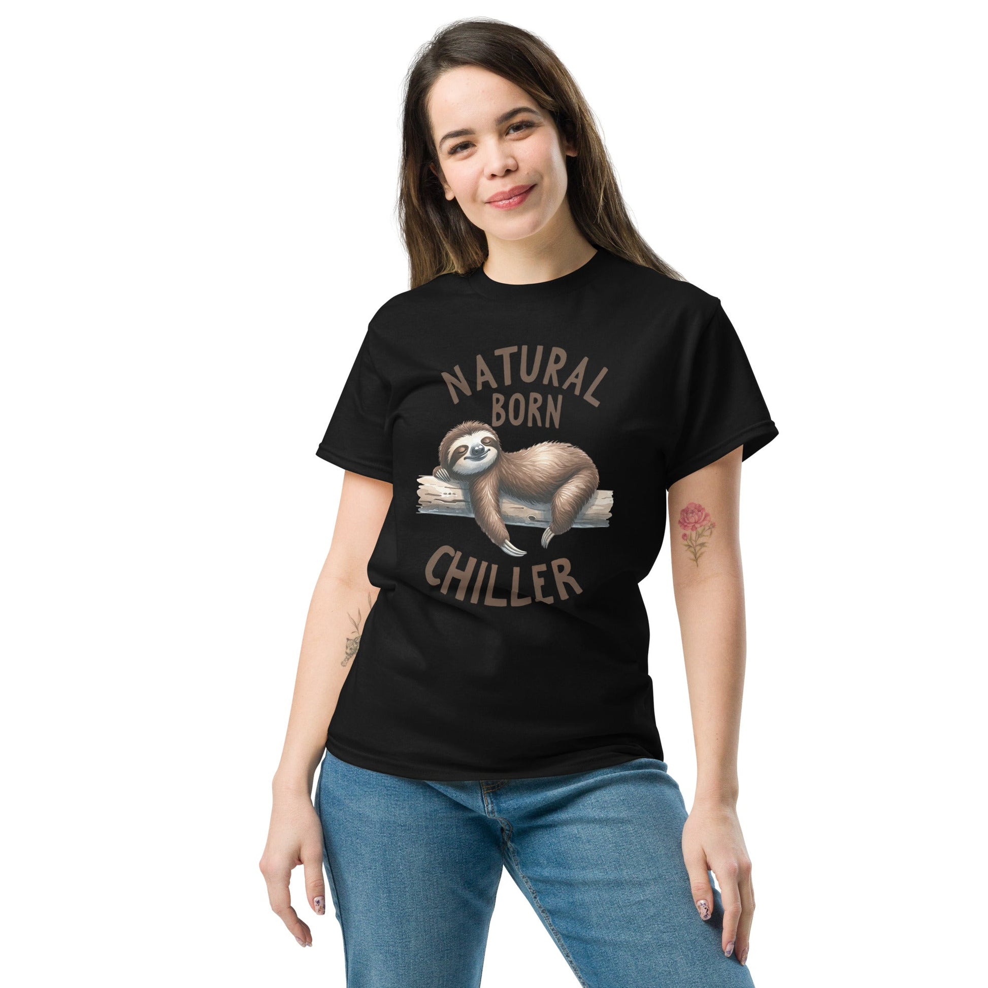 Natural Born Chiller | Sloth T-Shirt - Black - T-Shirts Online
