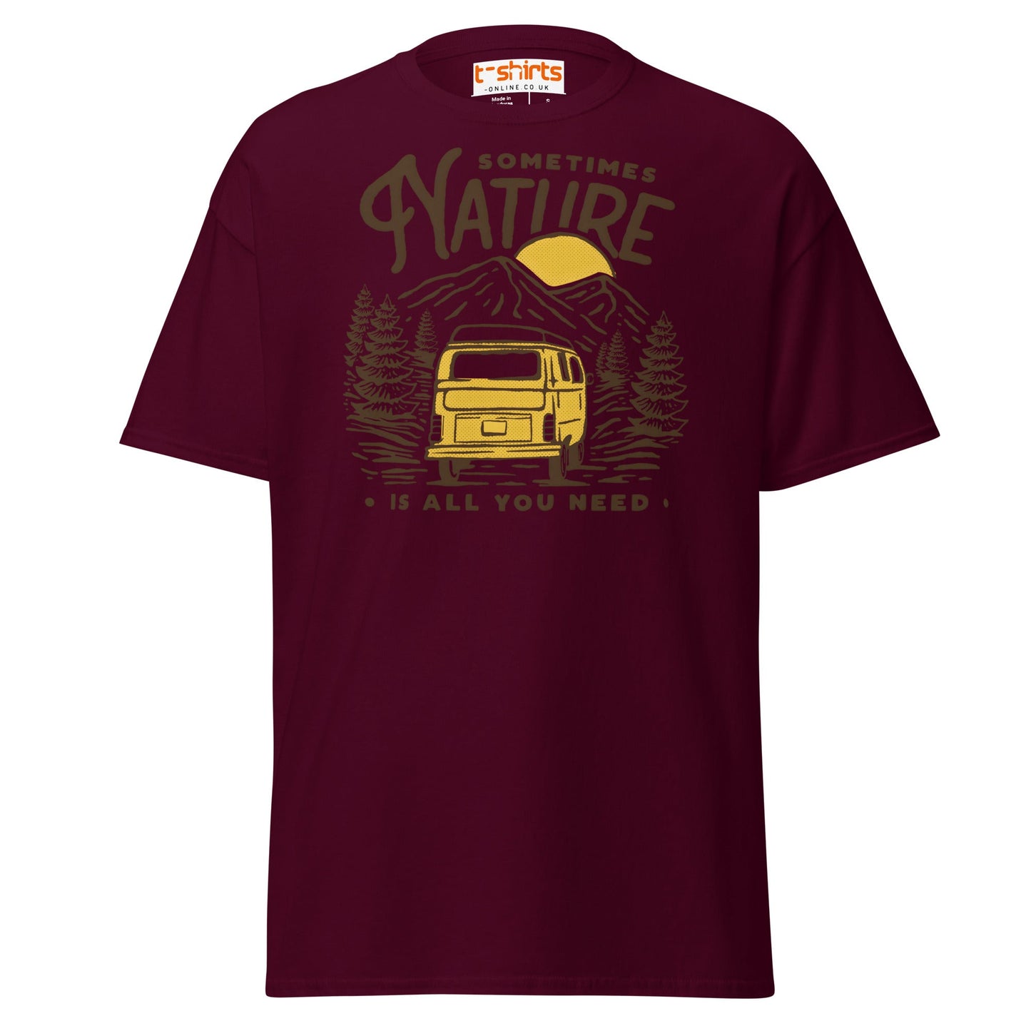 Nature Is All You Need T-Shirt | Adventure Van Tee - Maroon - T-Shirts Online