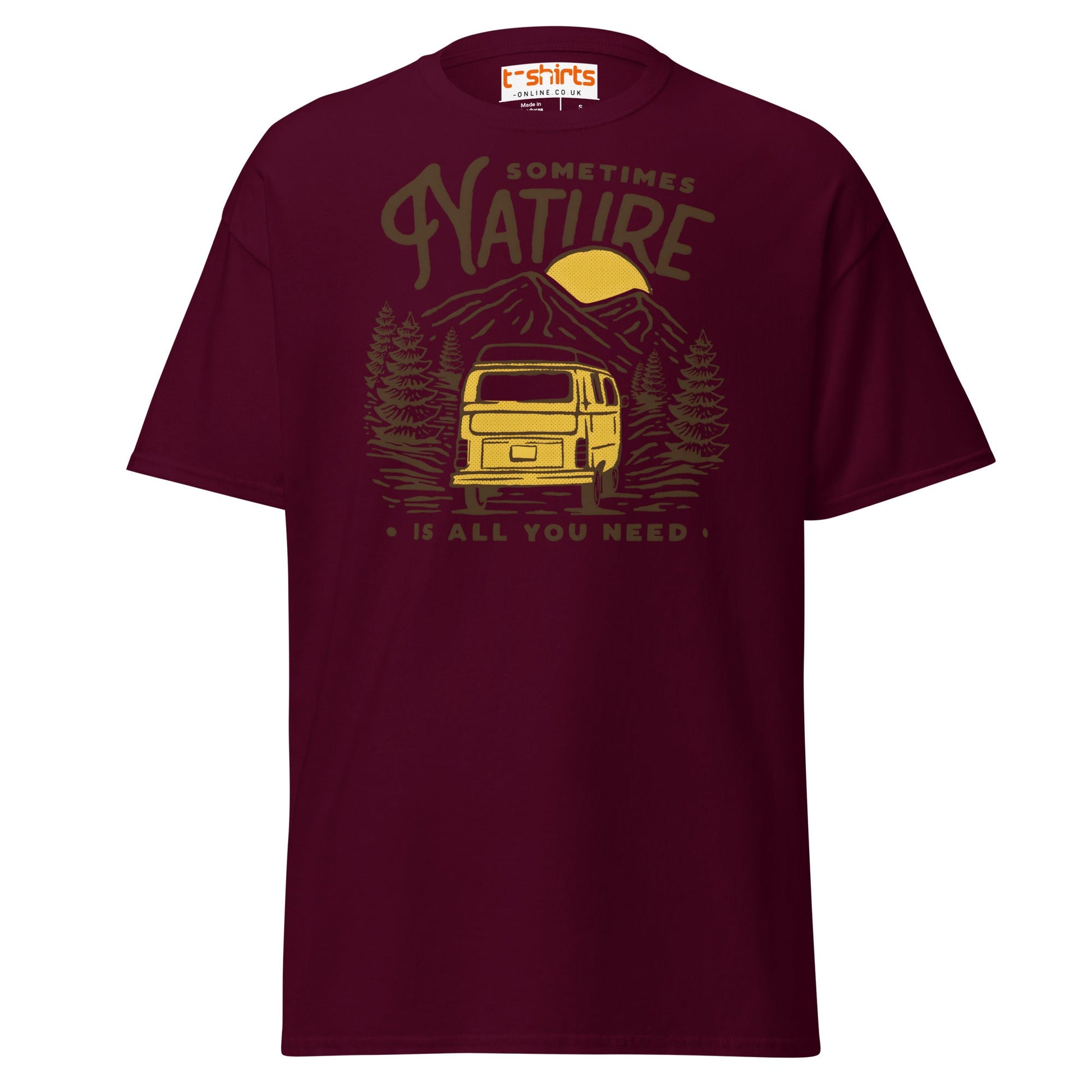 Nature Is All You Need T-Shirt | Adventure Van Tee - Maroon - T-Shirts Online